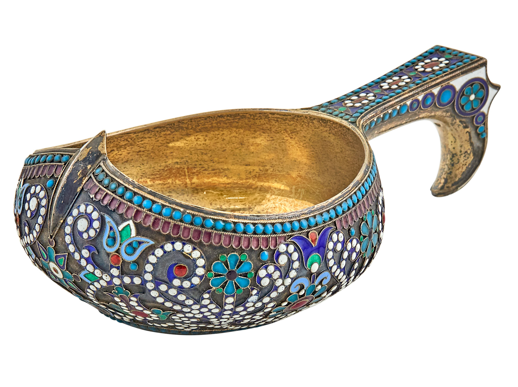 Lot image - Russian Silver-Gilt and Cloisonné Enamel Kovsh