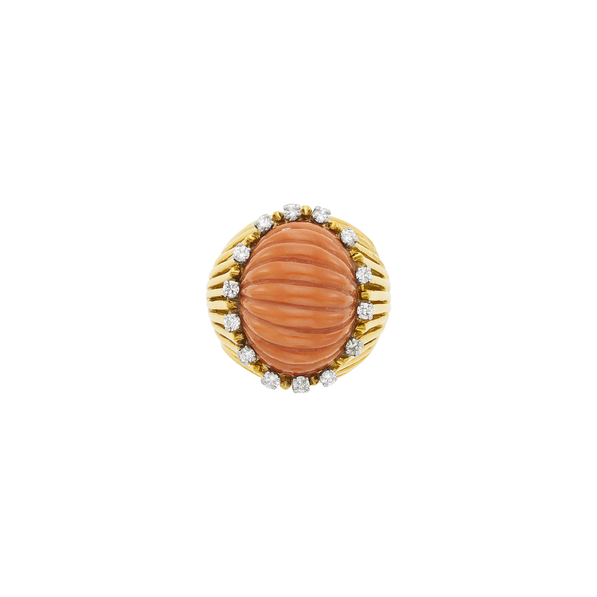 Lot image - Gold, Fluted Coral and Diamond Ring