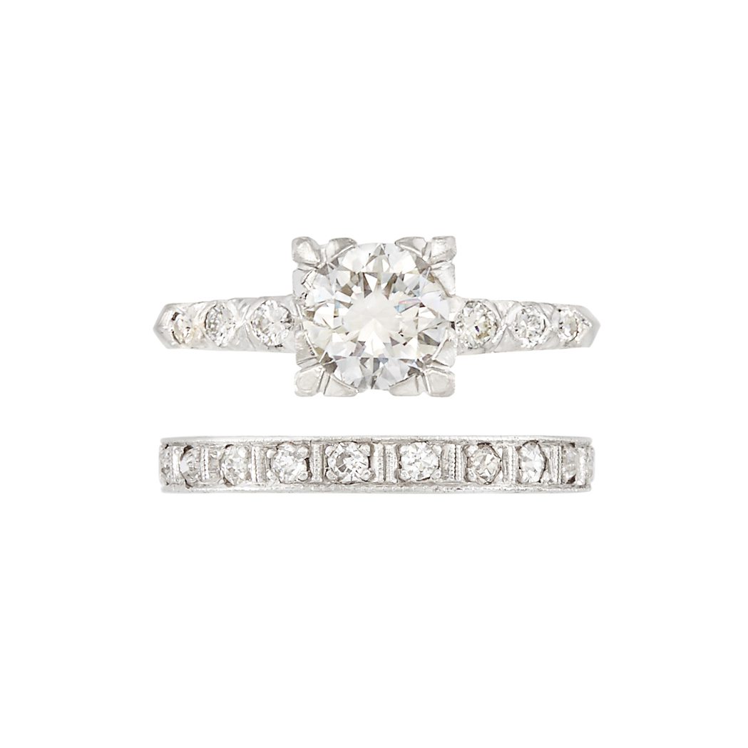 Lot image - Platinum and Diamond Ring and Eternity Band