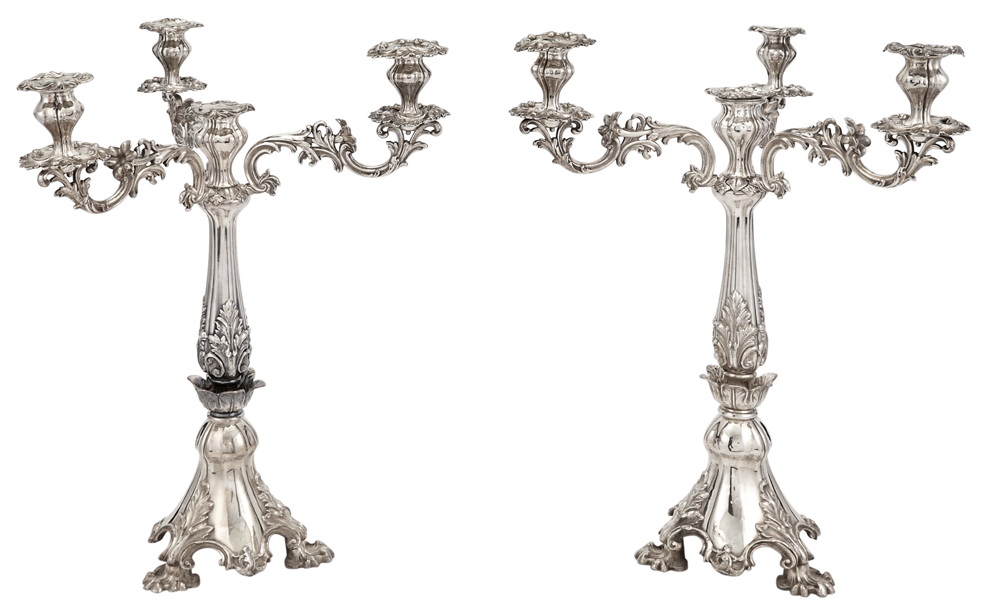 Lot image - Pair of English Silver Plated Four-Light Candelabra