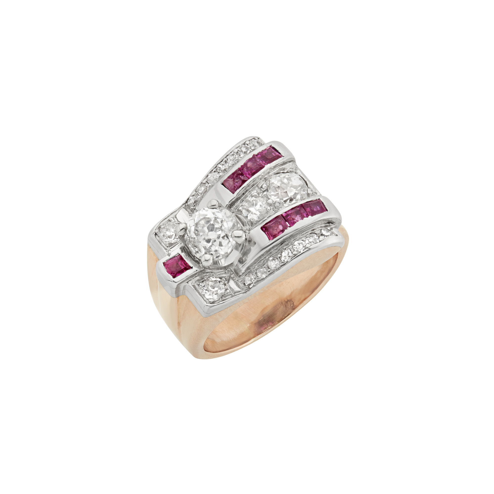Lot image - Retro Platinum, Gold and Ruby Ring