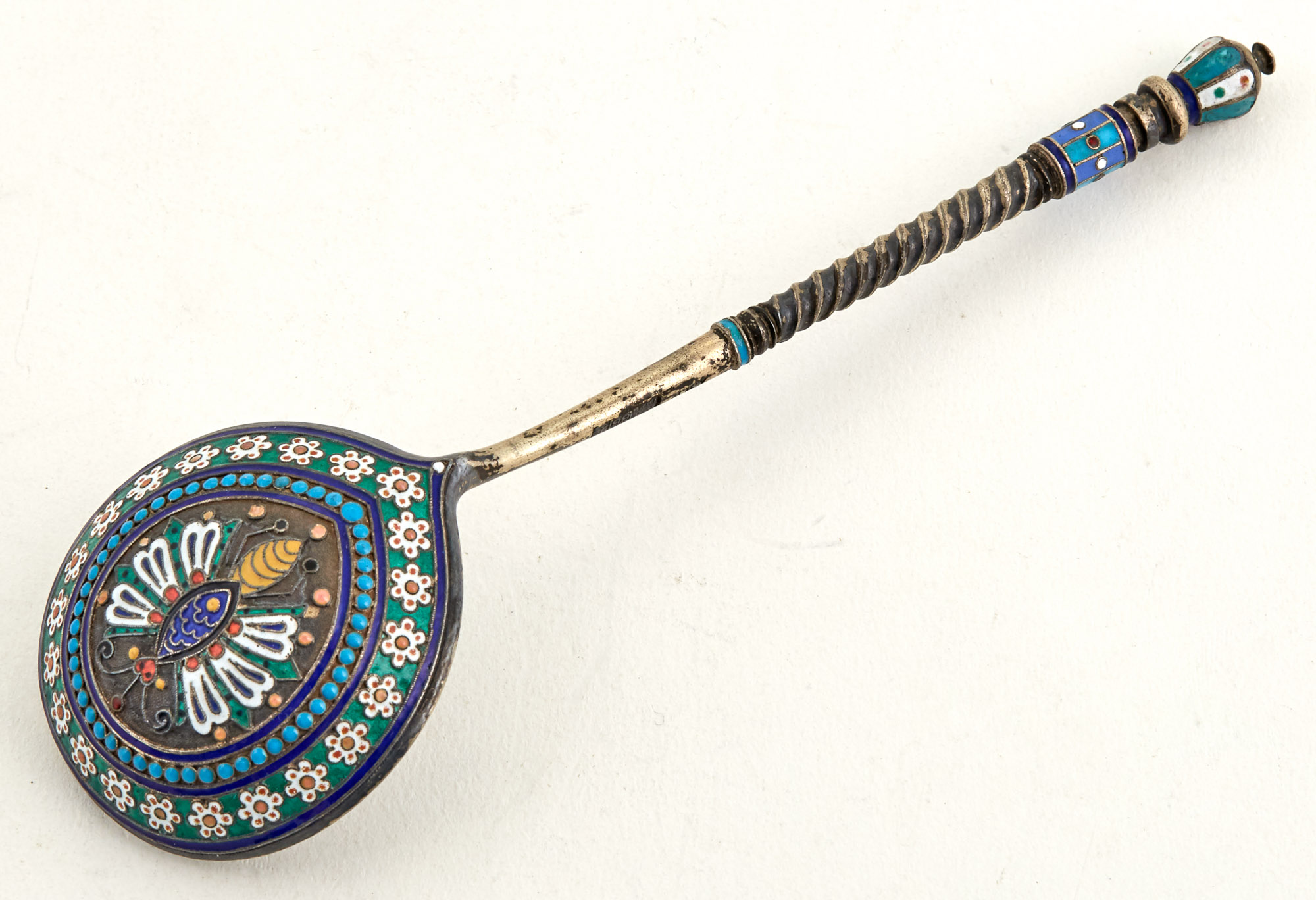 Lot image - Russian Silver-Gilt and Cloisonné Enamel Serving Spoon