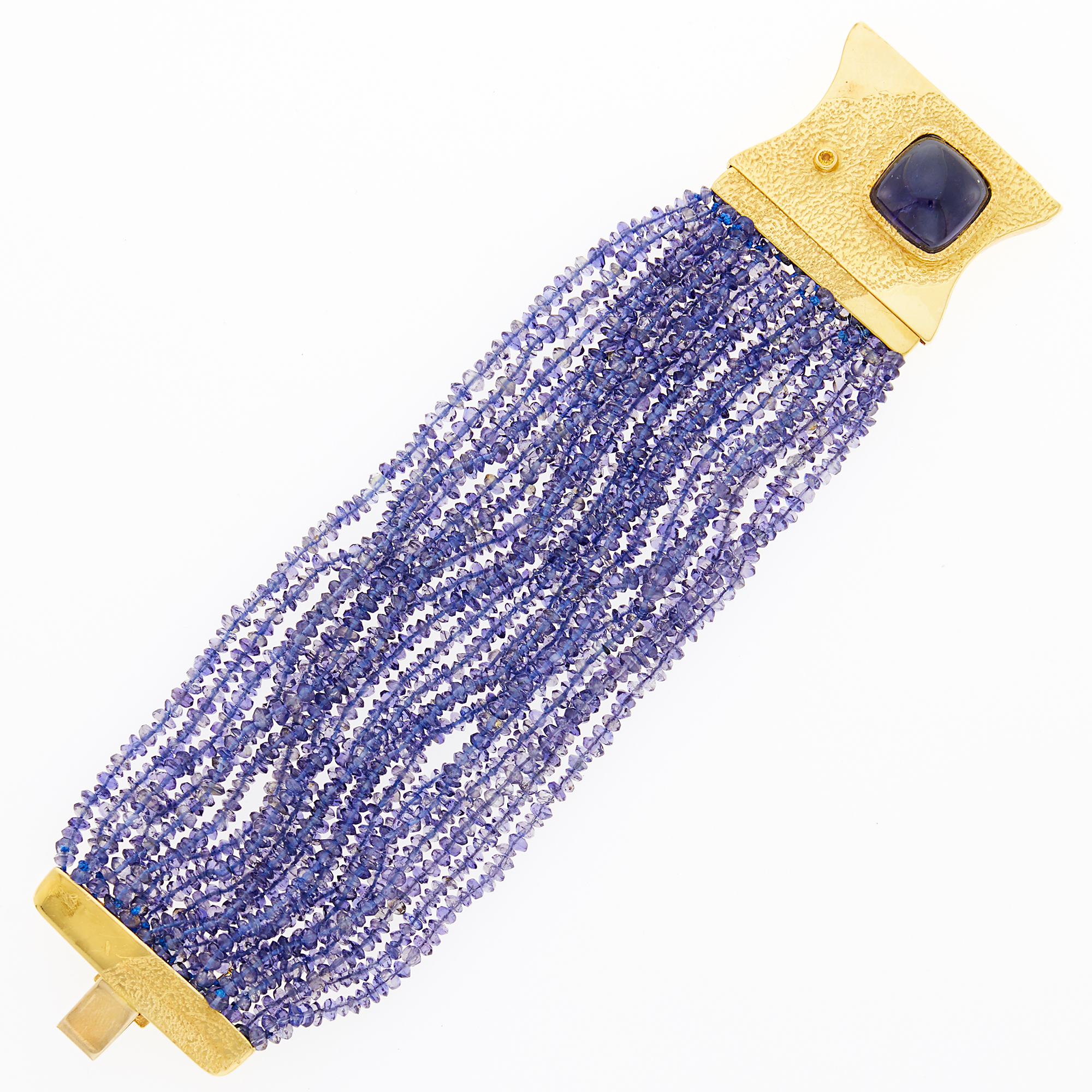 Lot image - Puttini Twenty Strand Tanzanite Bead Bracelet with Gold and Cabochon Tanzanite Clasp