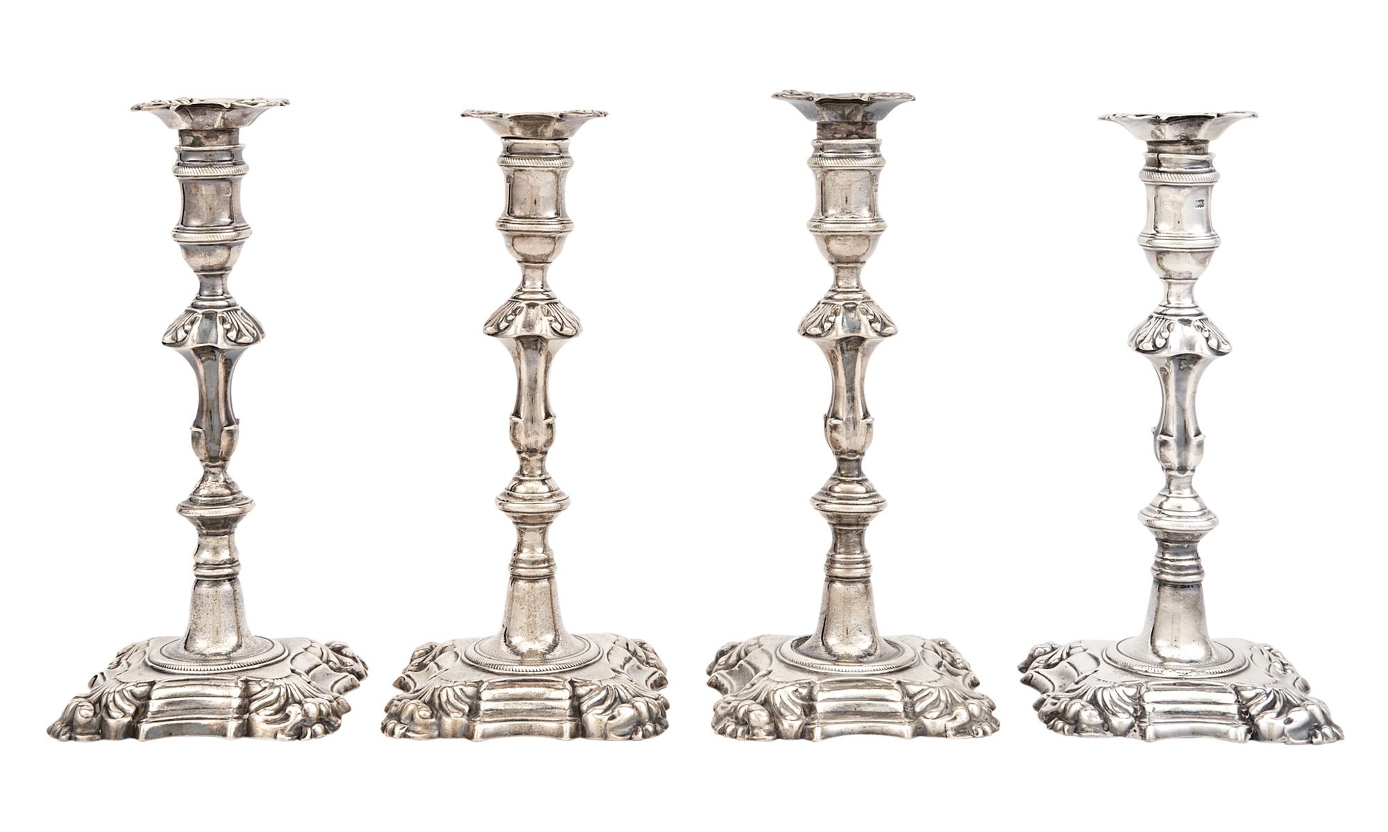 Lot image - Set of Four George II Sterling Silver Candlesticks