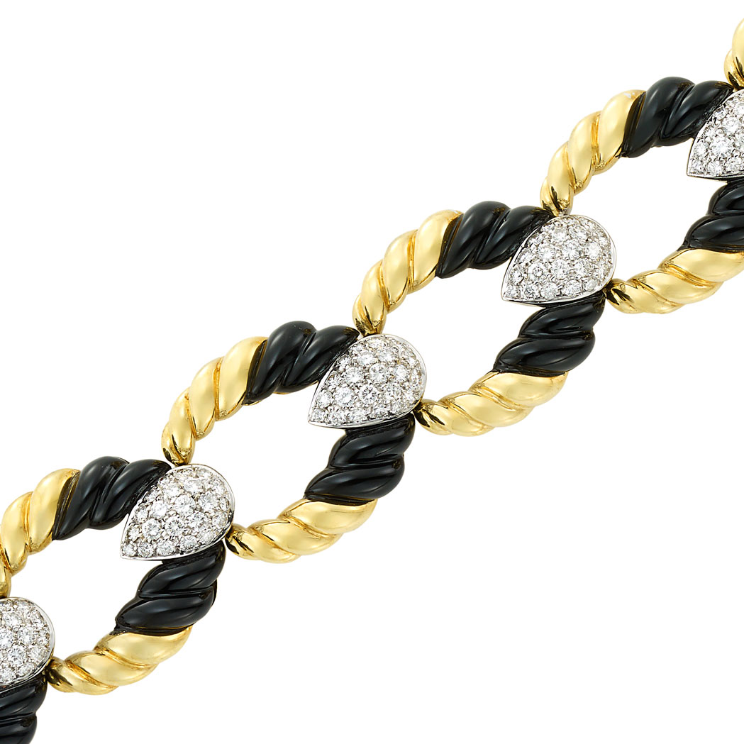 Lot image - Two-Color Gold, Diamond and Black Onyx Bracelet