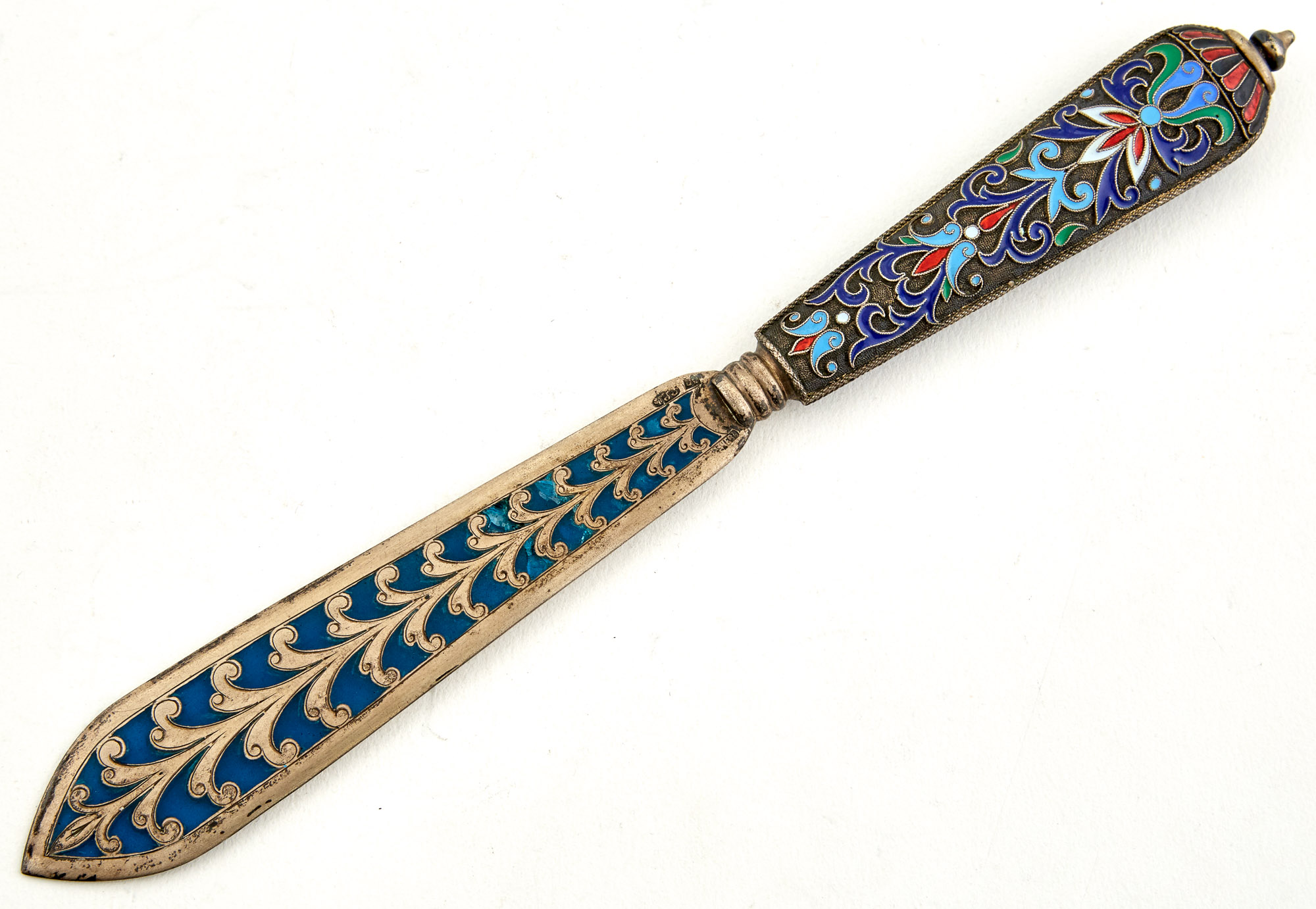 Lot image - Russian Silver-Gilt Plique-à-Jour and Cloisonné Enamel Paper Knife