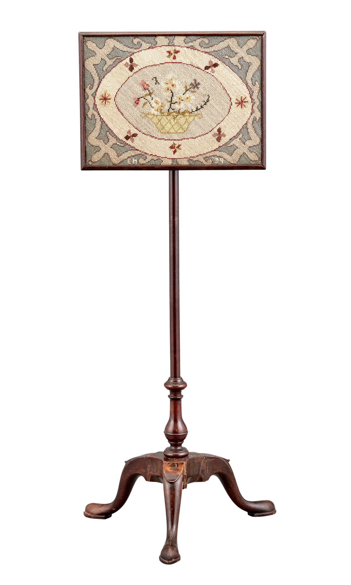 Lot image - George II Mahogany and Needlework Miniature Pole Screen