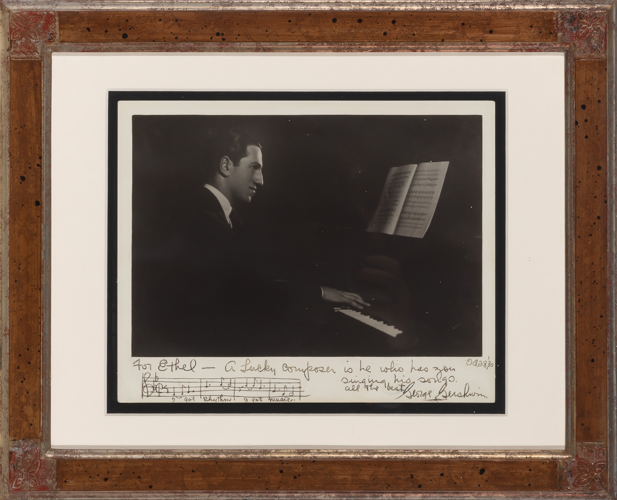 Lot image - GEORGE GERSHWIN (1898-1937)  Inscribed photograph to Ethel Merman, 1930, with musical quotation from Ive got Rhythm.