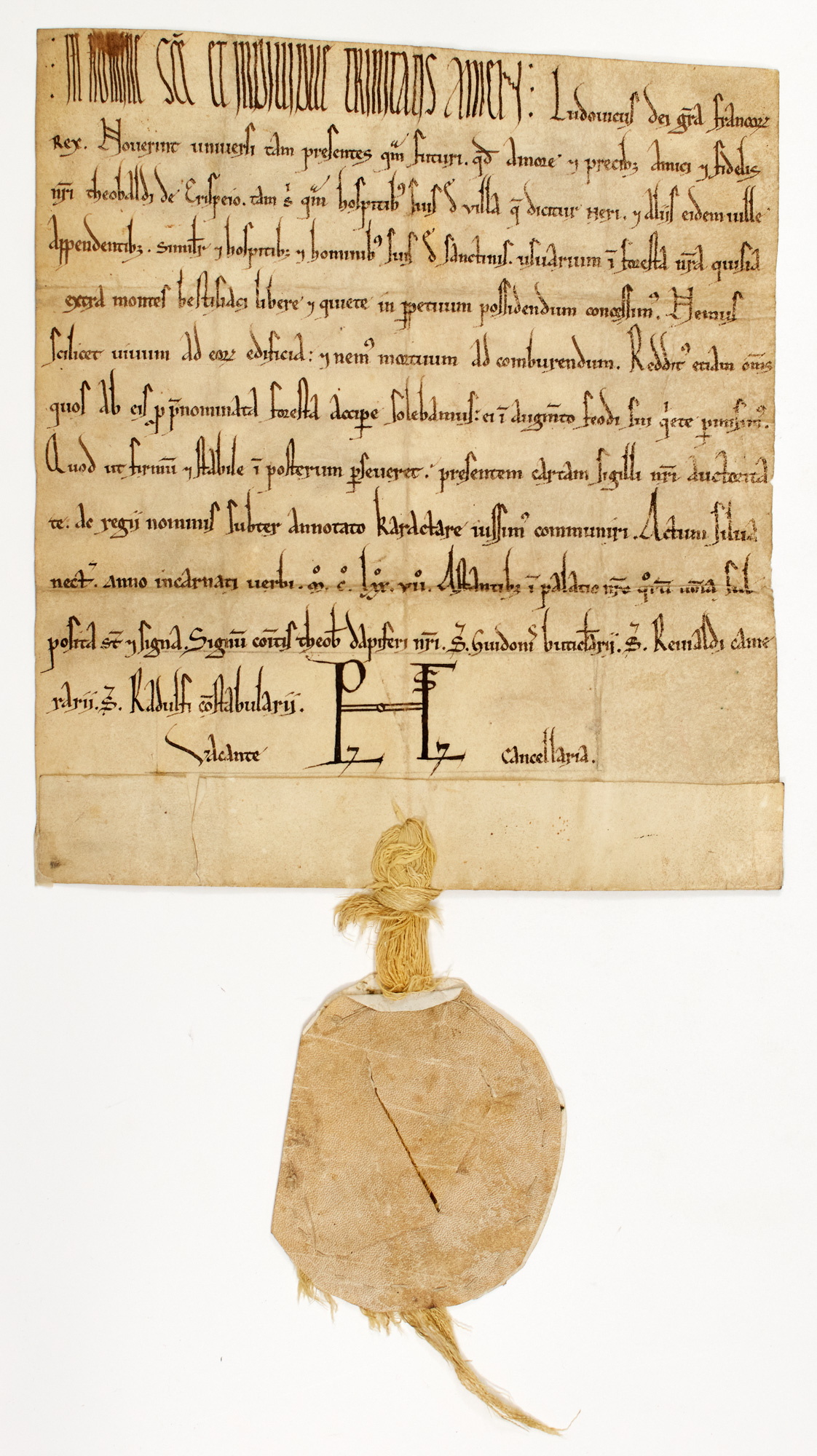 Lot image - LOUIS VII, (the Younger), King of France 1137-1180  Charter signed with the royal sign-manual, dated Senlis 1177.