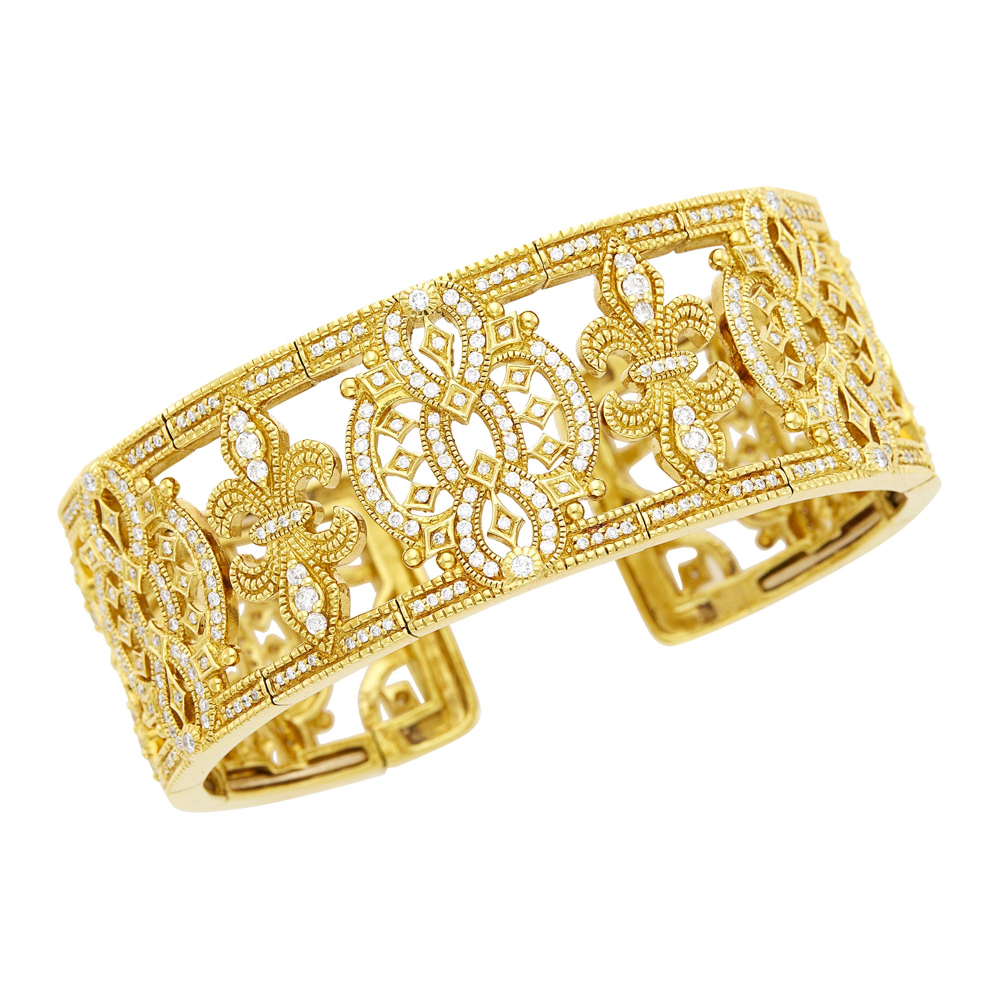 Lot image - Judith Ripka Gold and Diamond Cuff Bangle Bracelet