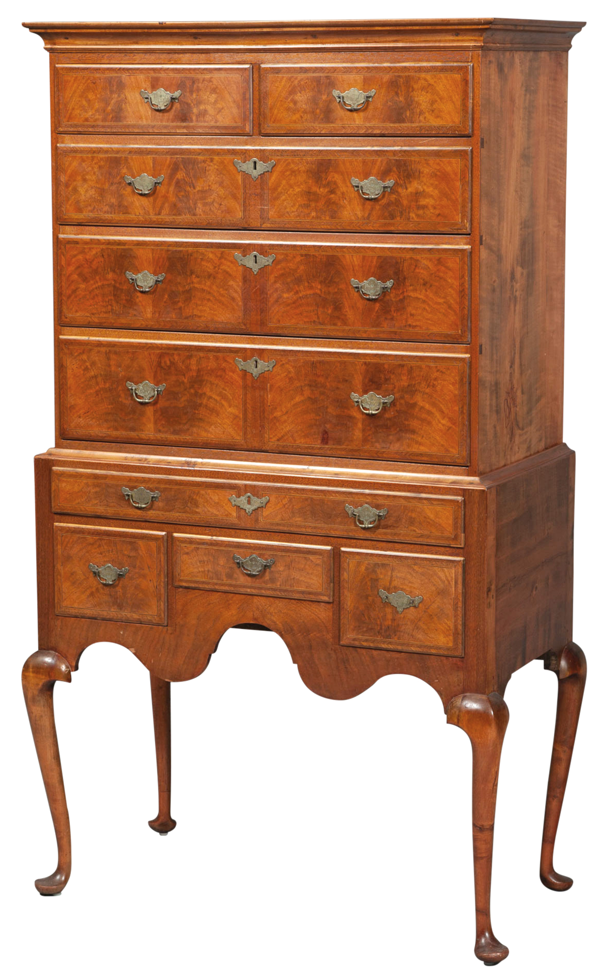 Lot image - Queen Anne Inlaid Walnut Veneered High Chest