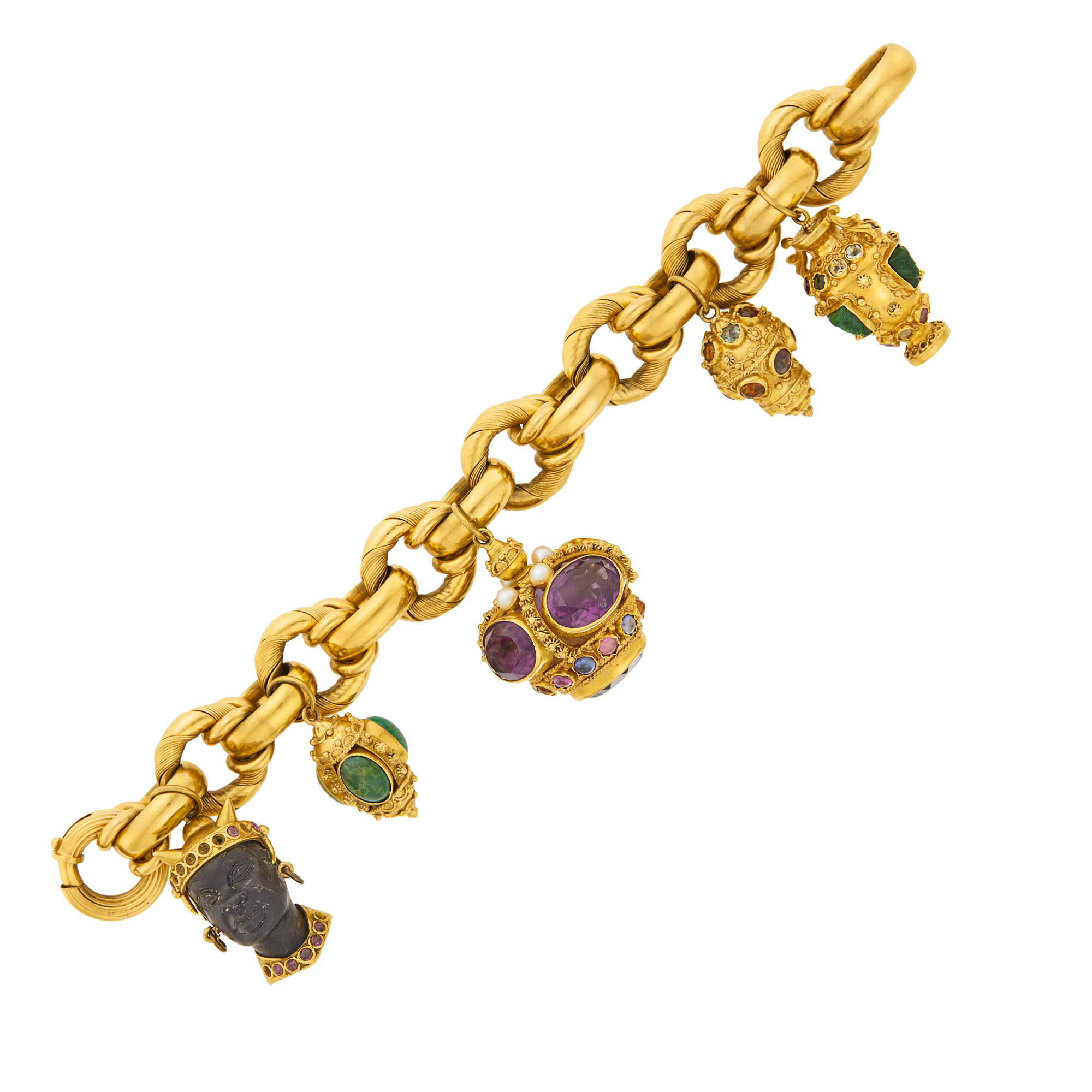 Lot image - Gold and Colored Stone Charm Bracelet