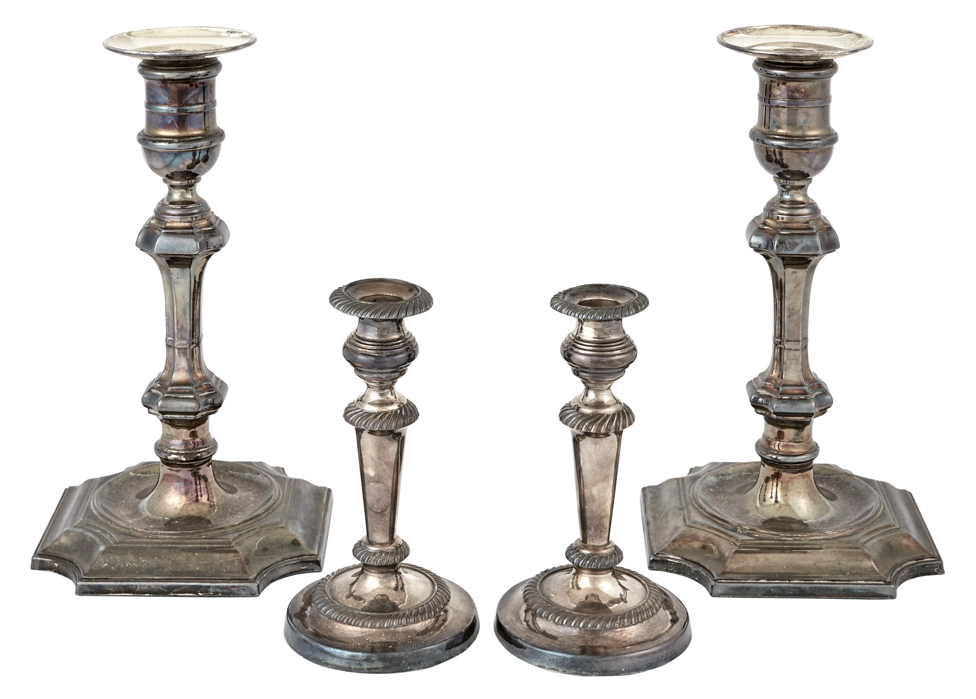 Lot image - Two Pairs of Silver Plated Candlesticks