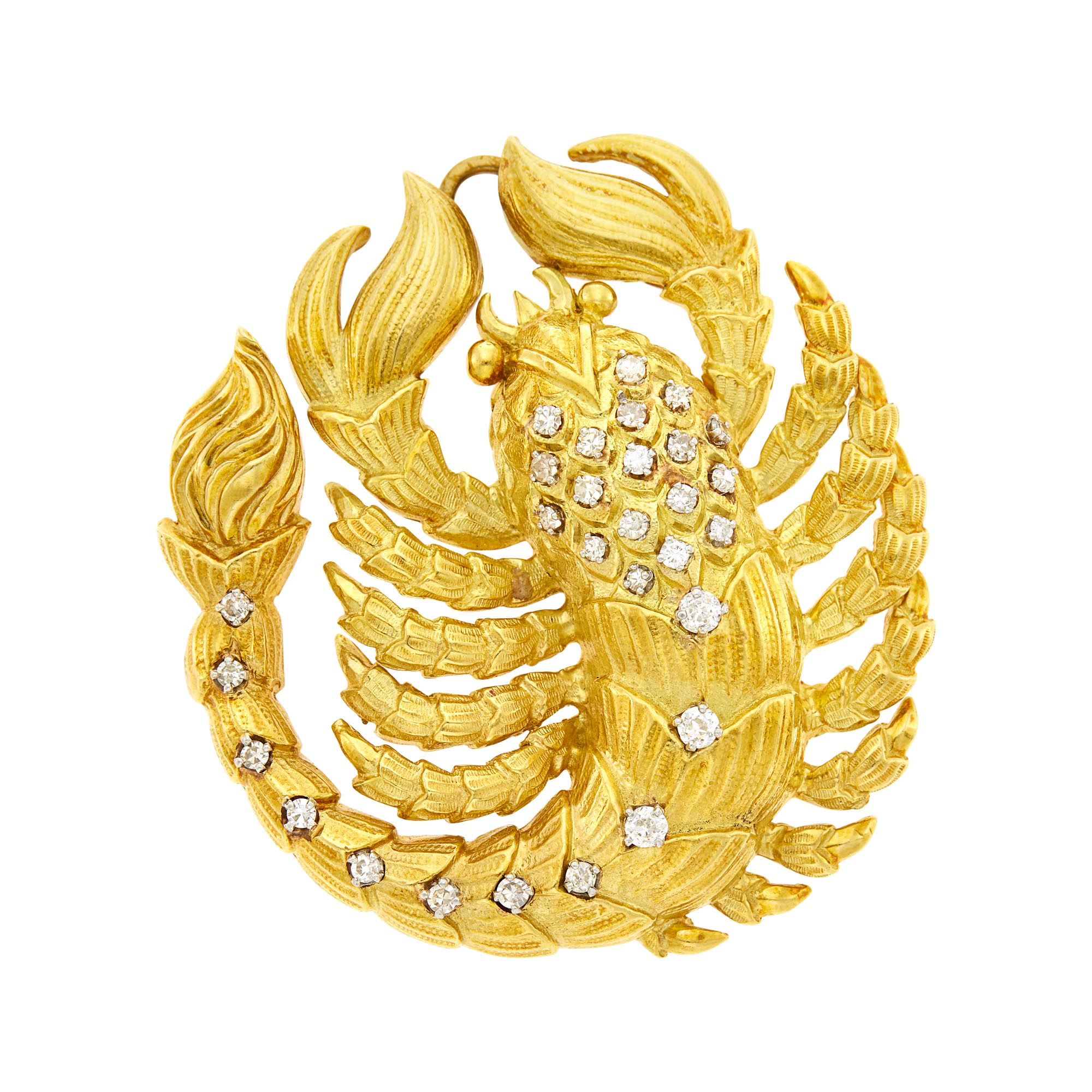 Lot image - David Webb Gold, Platinum and Diamond Scorpio Clip-Brooch