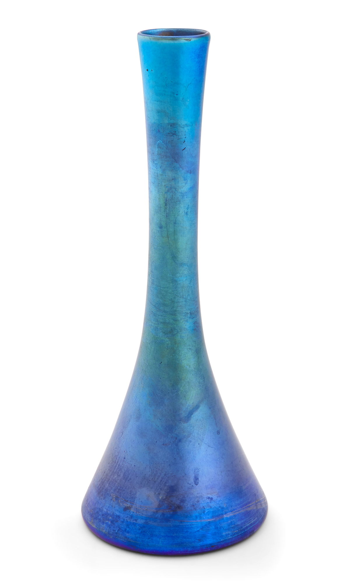 Lot image - Tiffany Blue Favrile Glass Stick Neck Bud Vase