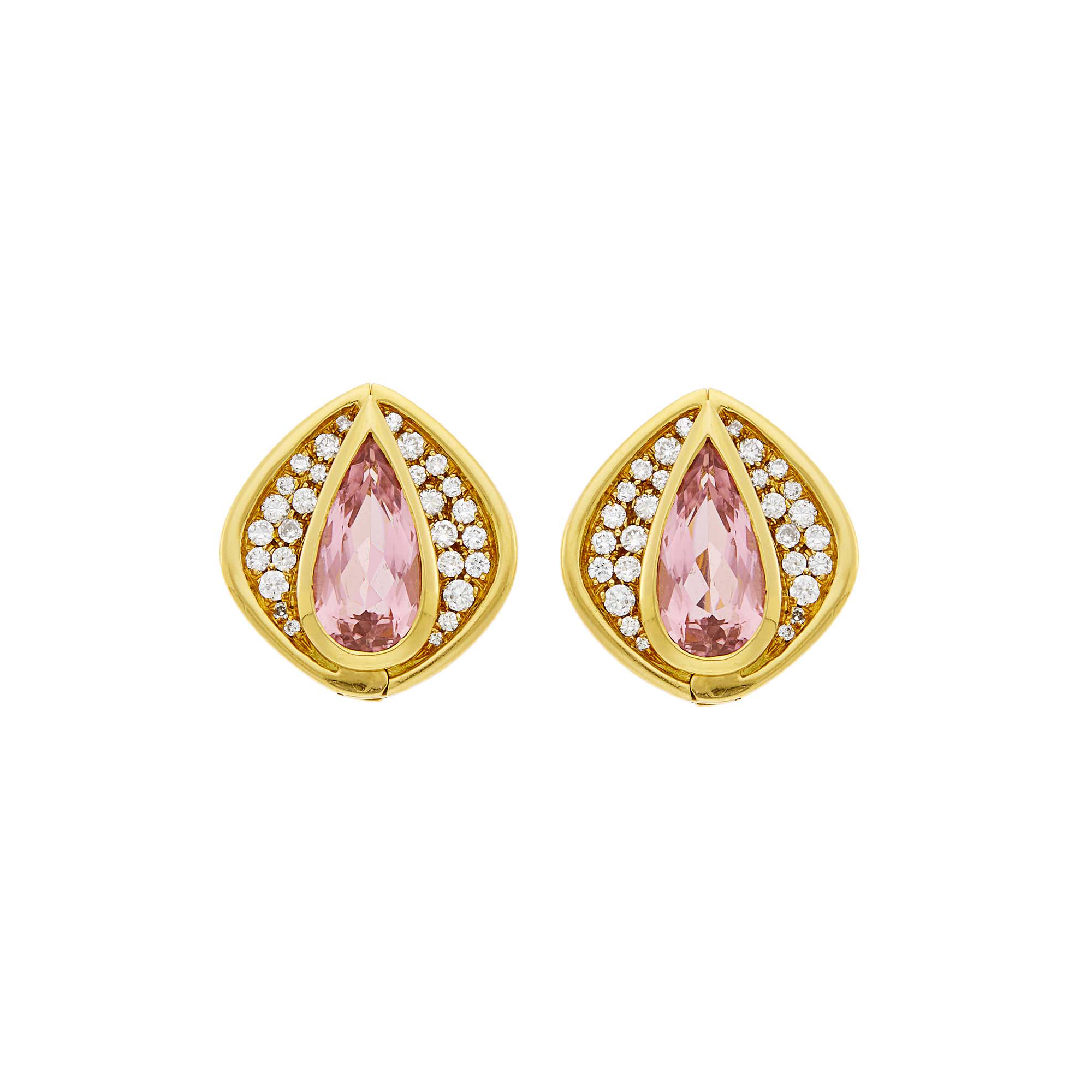 Lot image - Marina B Pair of Gold, Pink Topaz, Diamond and Black Onyx Reversible Earclips