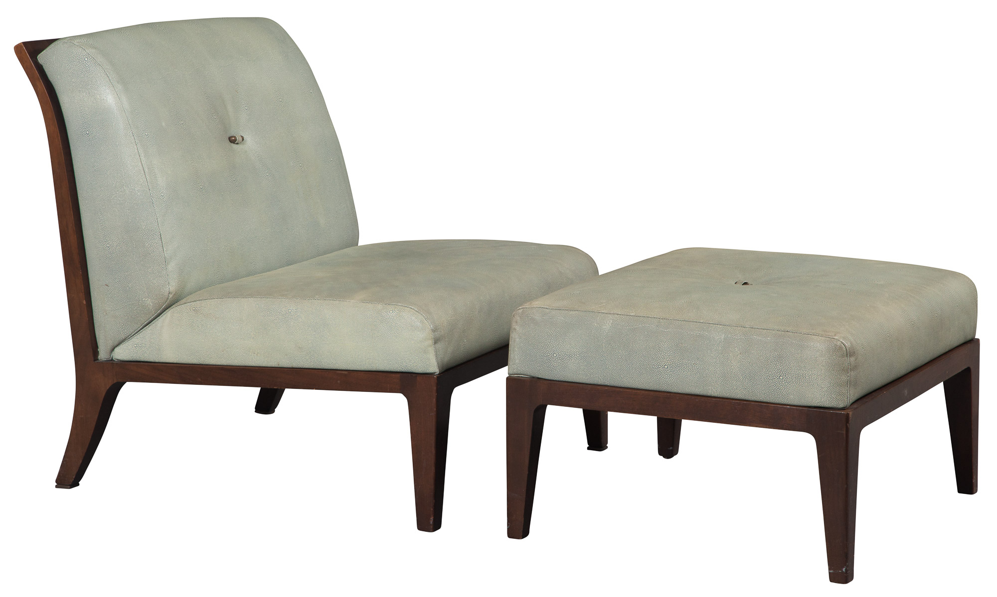 Lot image - Baker Pebble Leather and Walnut Chair and Ottoman