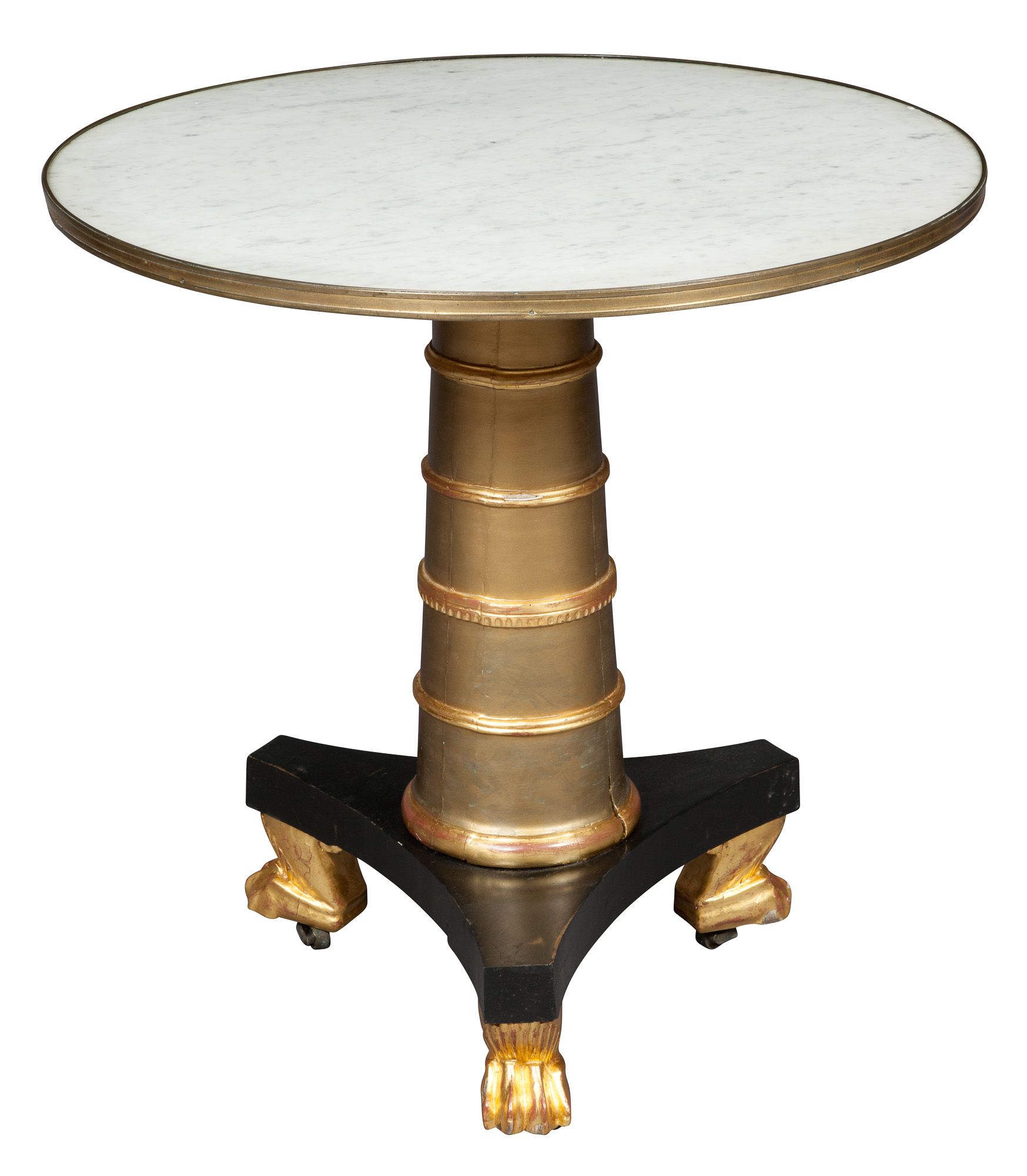Lot image - Empire Style Painted and Parcel-Gilt Marble Top Gueridon