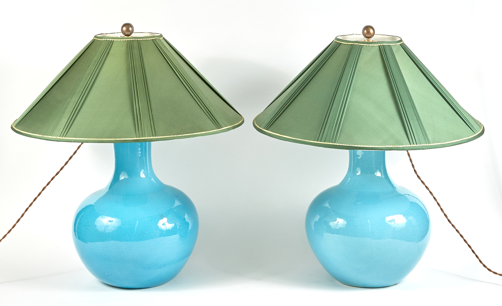 Lot image - Pair of Chinese Turquoise Glazed Ceramic Lamps