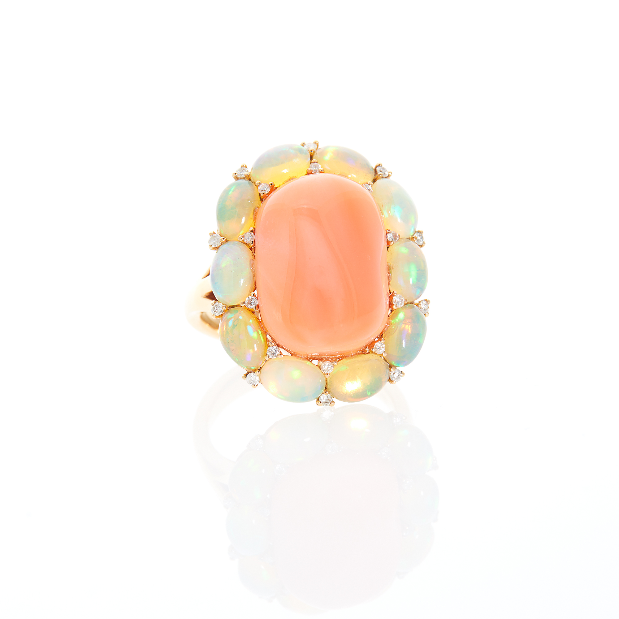 Lot image - Gold, Coral, Opal and Diamond Ring