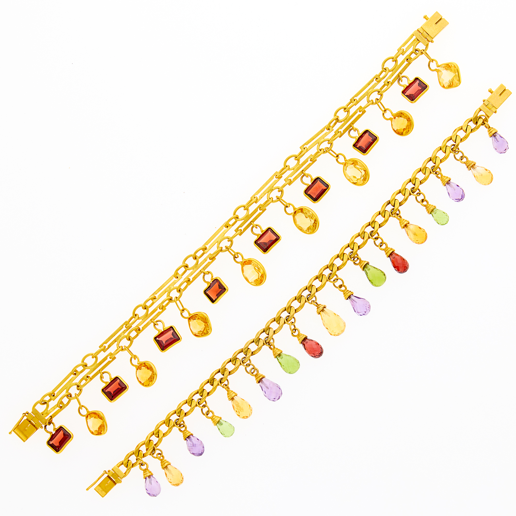 Lot image - Two Gold and Gem-Set Charm Bracelets