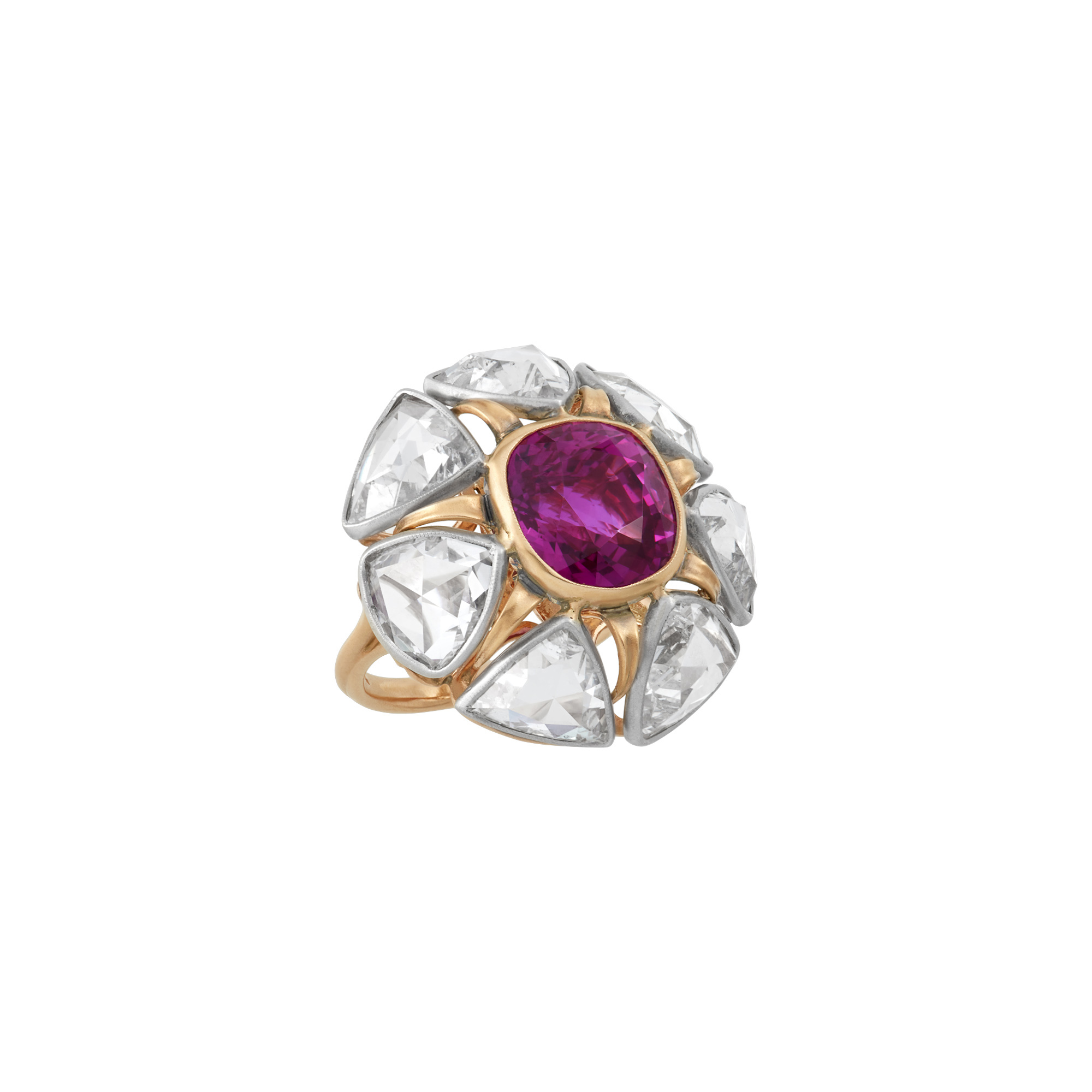 Lot image - Platinum, Rose Gold, Ruby and Diamond Ring