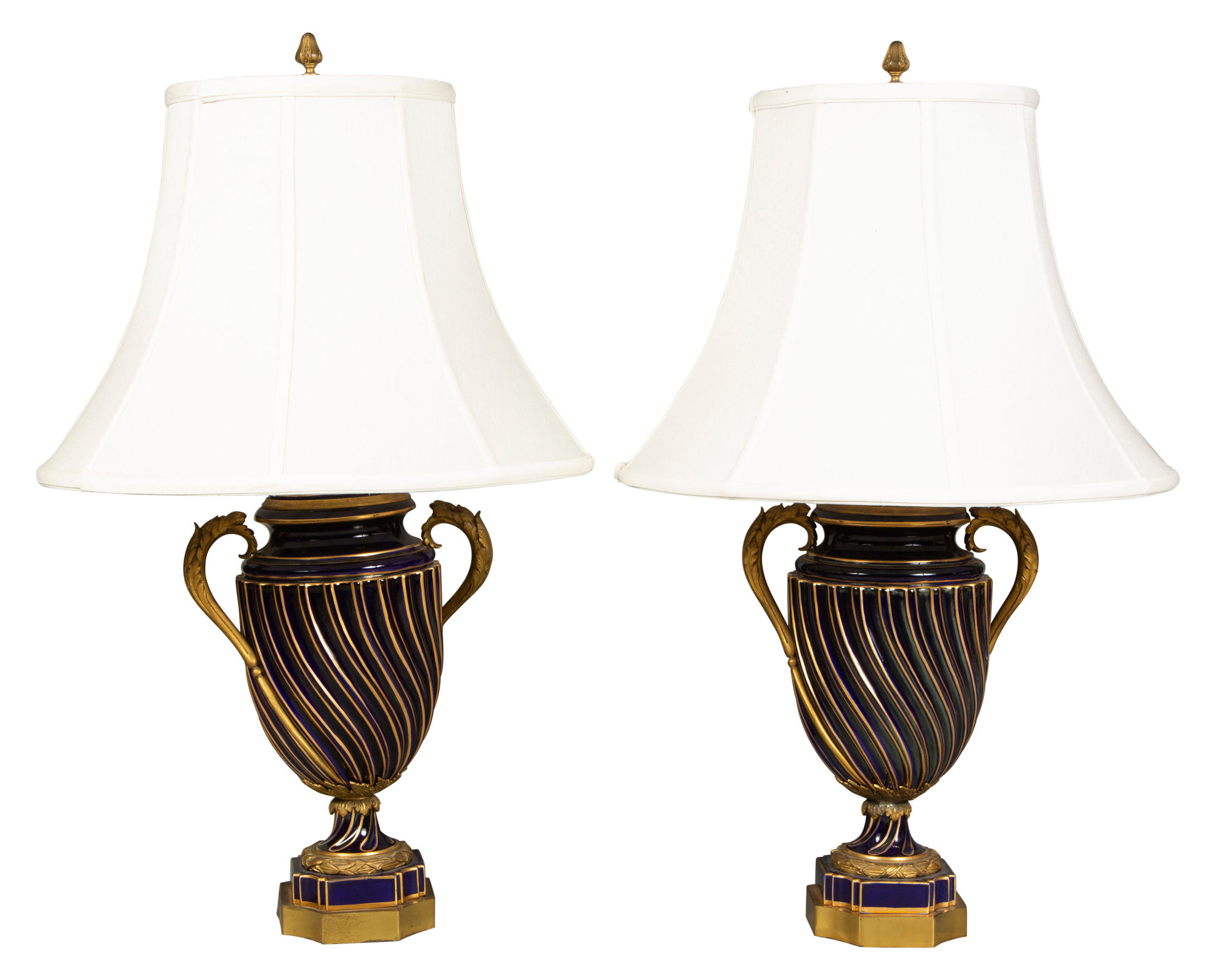 Lot image - Pair of Sèvres Style Gilt-Bronze Mounted Porcelain Lamps