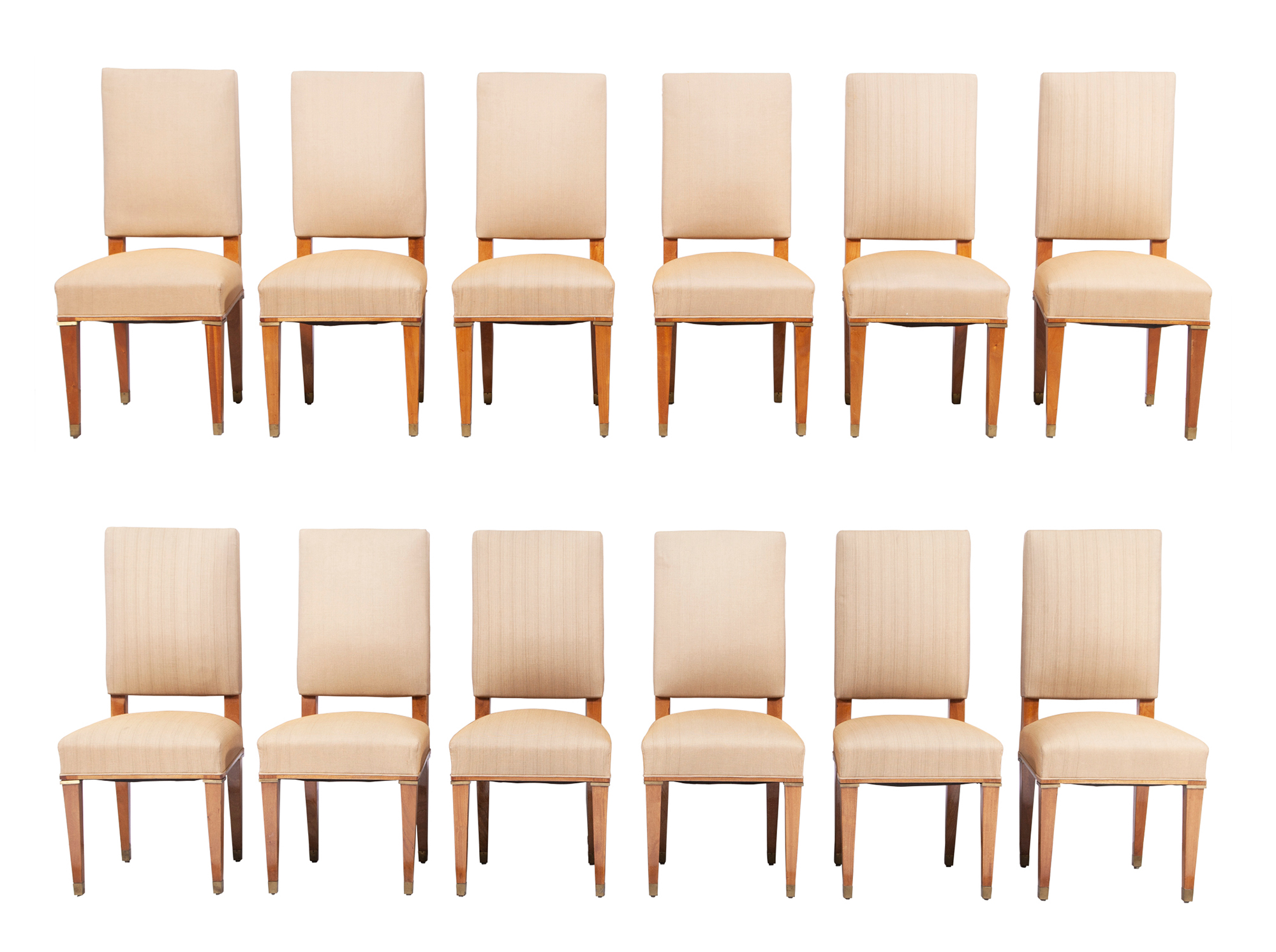 Lot image - Set of Twelve French Upholstered Mahogany Dining Chairs