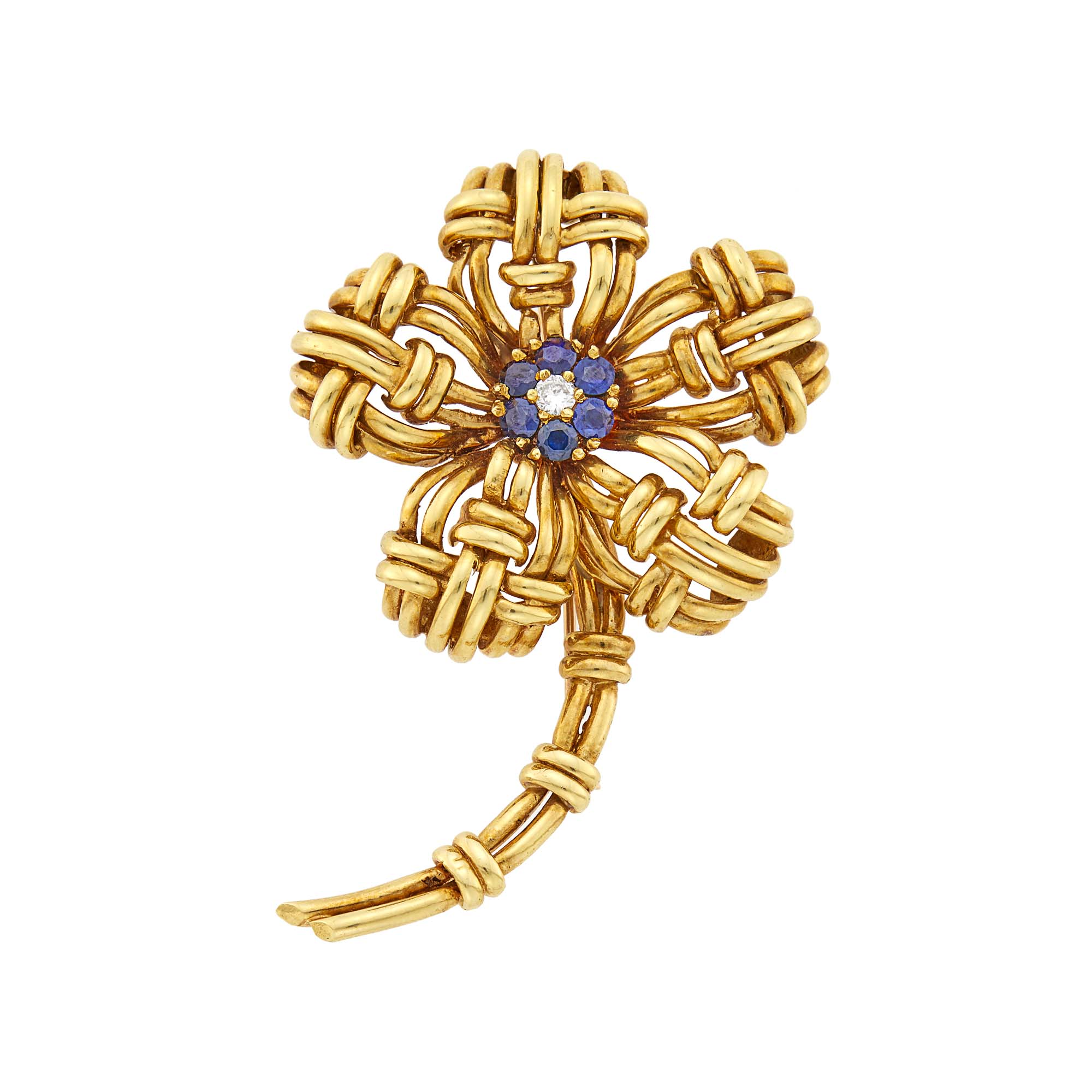 Lot image - Gold, Sapphire and Diamond Flower Brooch