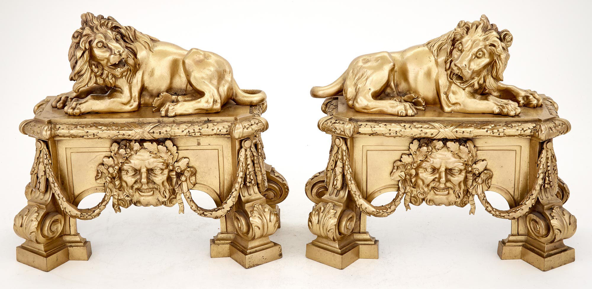 Lot image - Pair of Louis XVI Style Gilt-Bronze Figural Chenets
