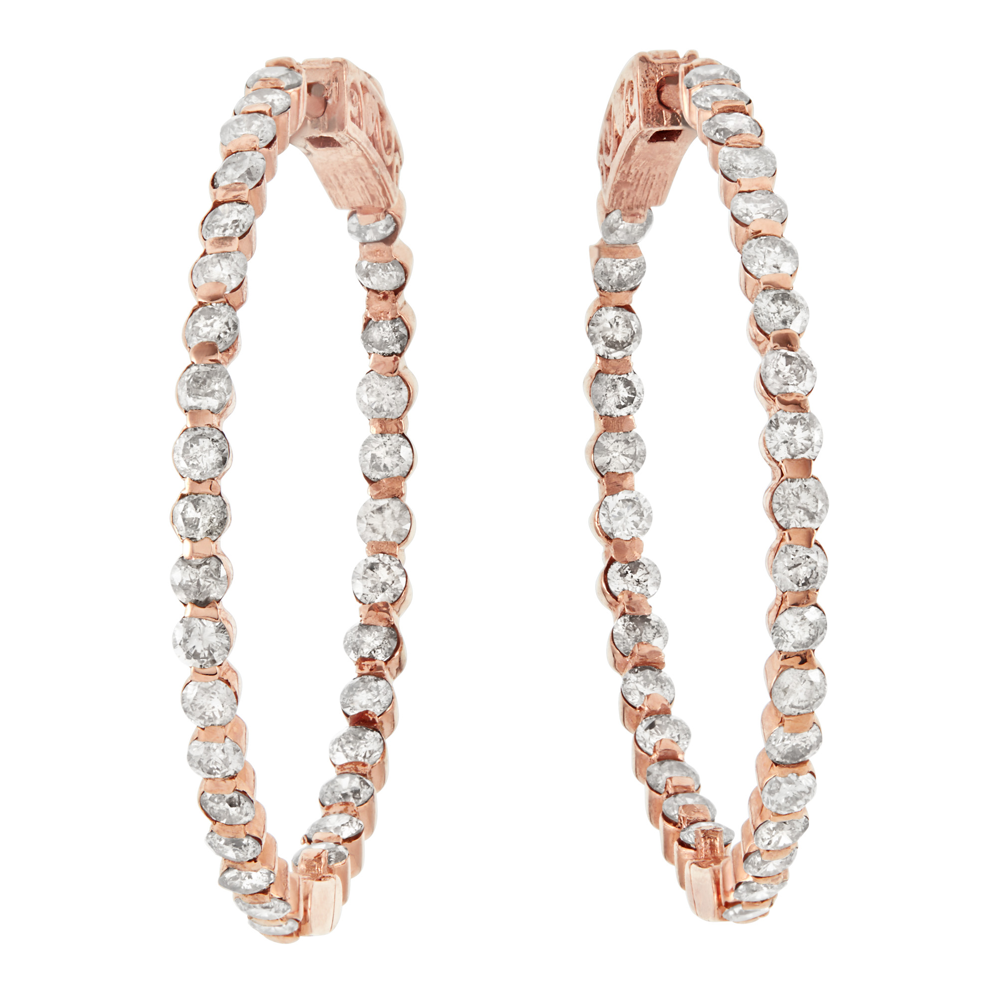 Lot image - Pair of Rose Gold and Diamond Hoop Earrings