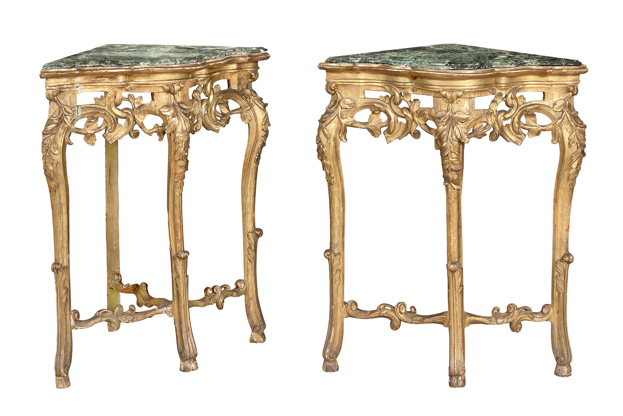 Lot image - Pair of Italian Rococo Giltwood Corner Consoles