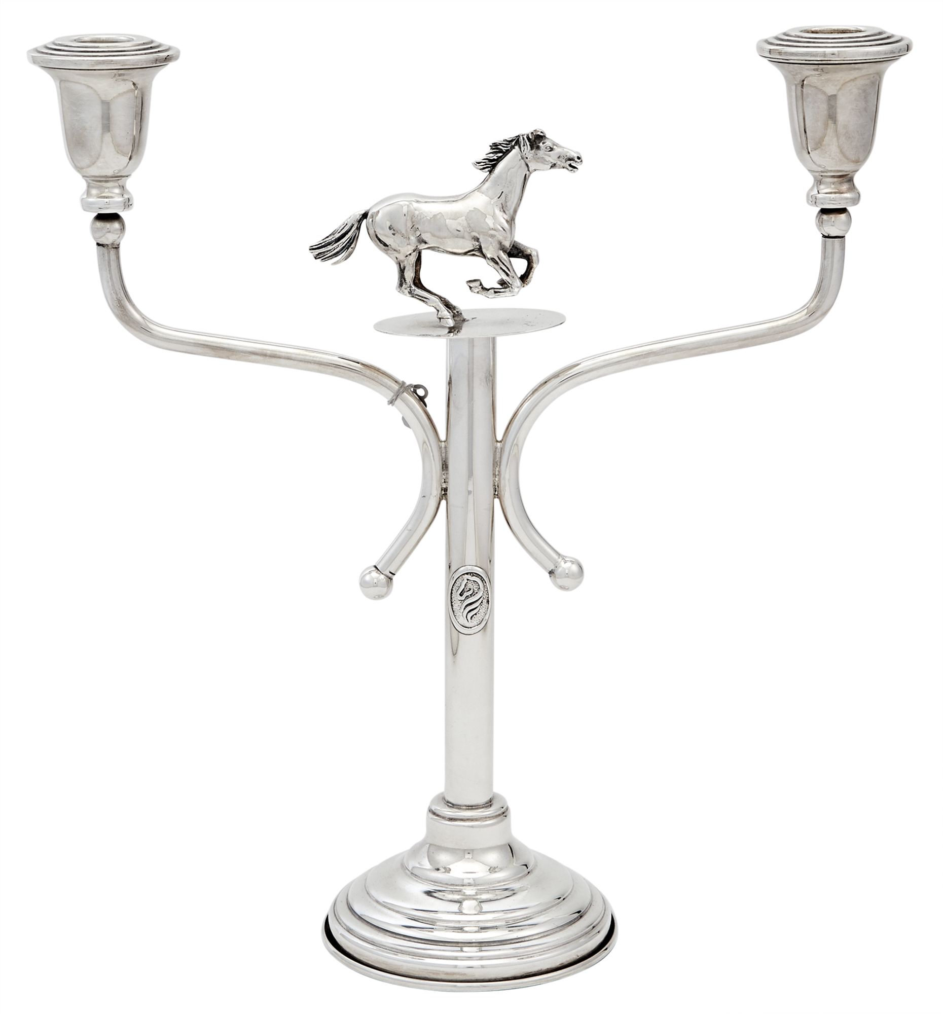 Lot image - Italian Novelty Equestrian Sterling Silver Two Light Candelabrum