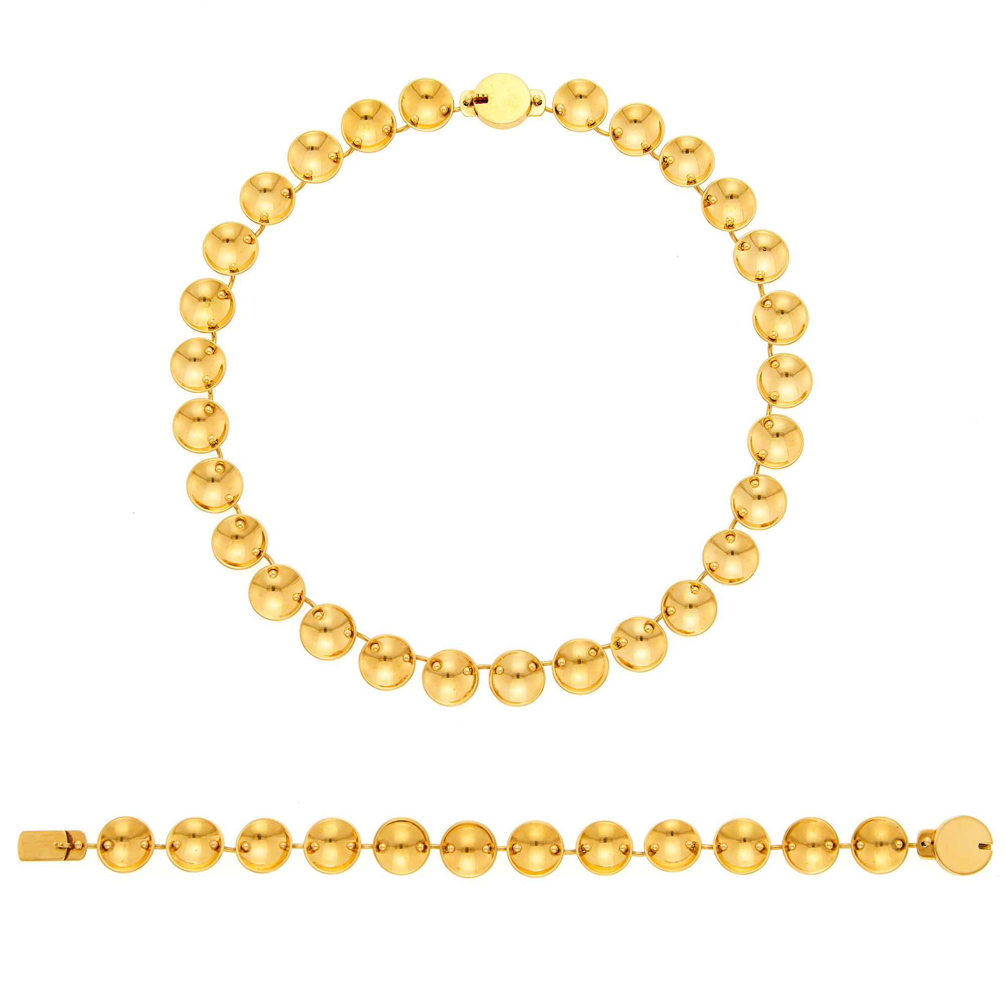 Lot image - J. Celissier Gold Disc Link Bracelet/Necklace Combination