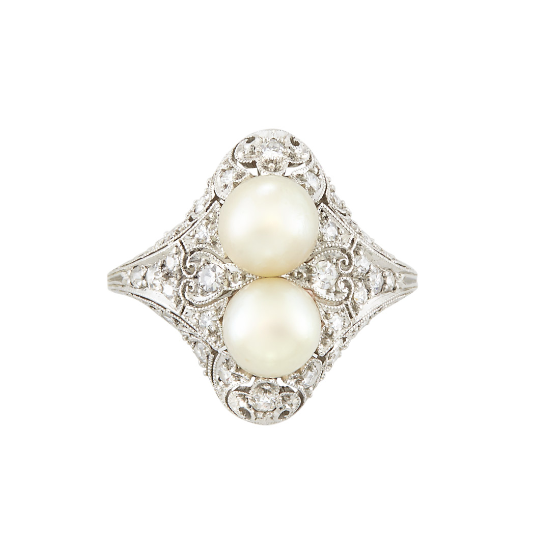 Lot image - Edwardian Platinum, Pearl and Diamond Ring
