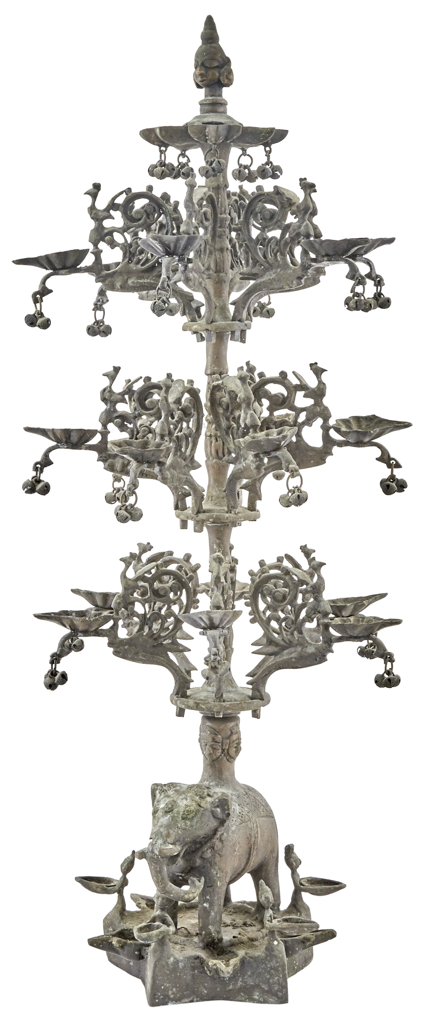 Lot image - Large Indian Metal Multi-Tier Lamp
