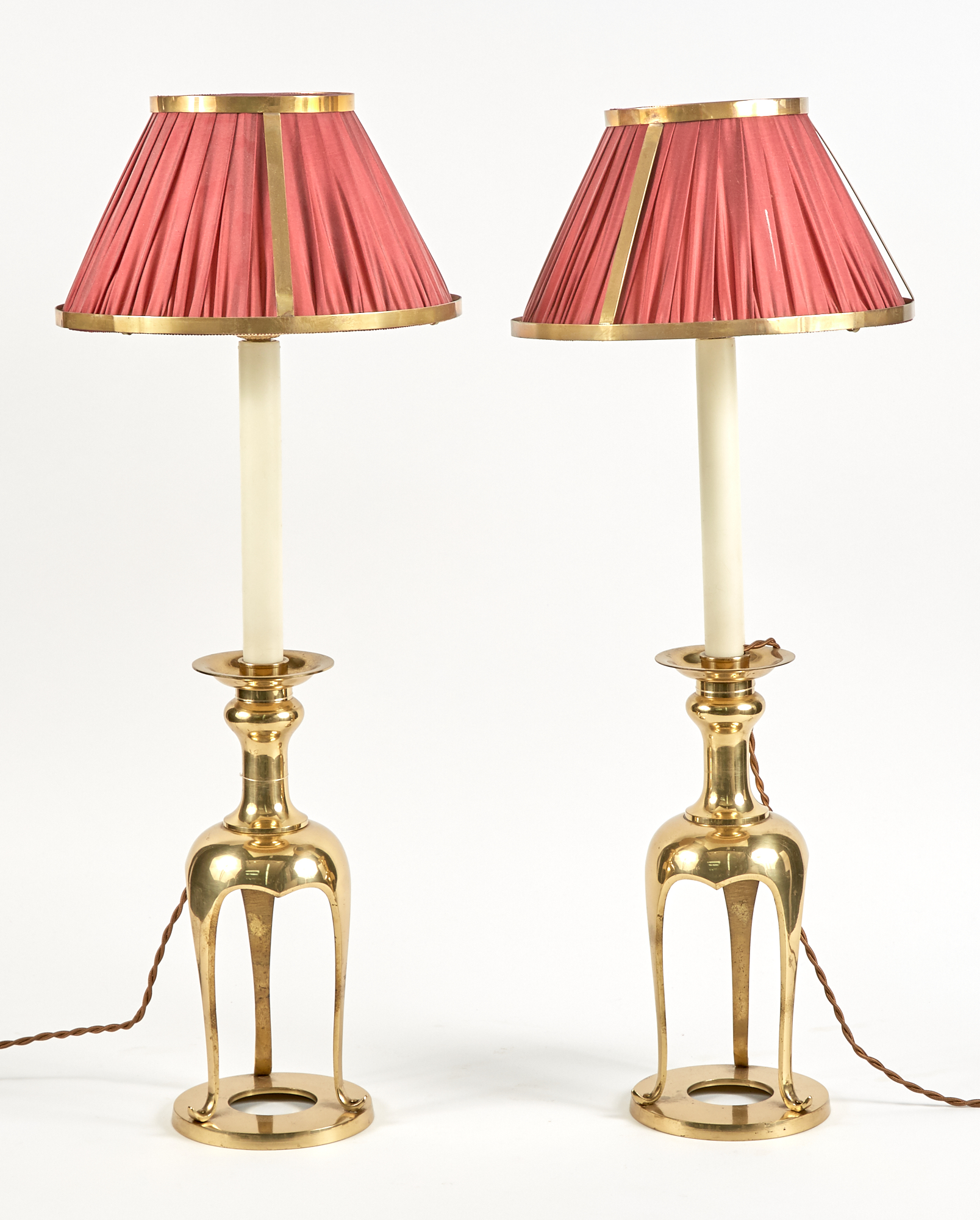 Lot image - Pair of Japanese Brass Candlestick Lamps