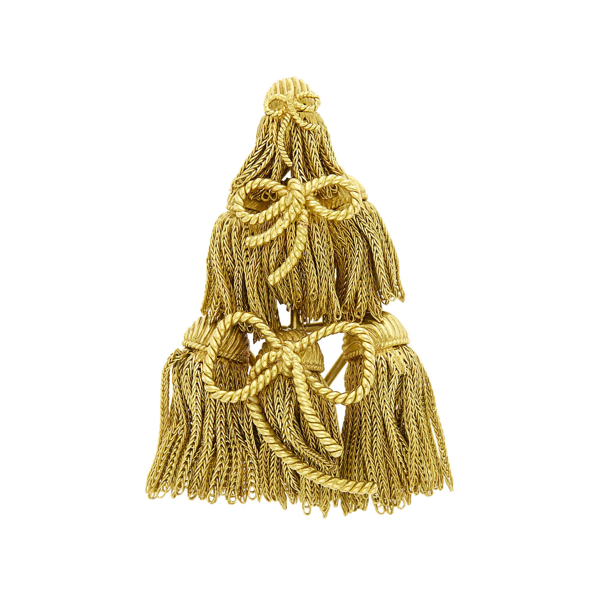 Lot image - Tiffany & Co. Gold Bow Tassel Clip-Brooch