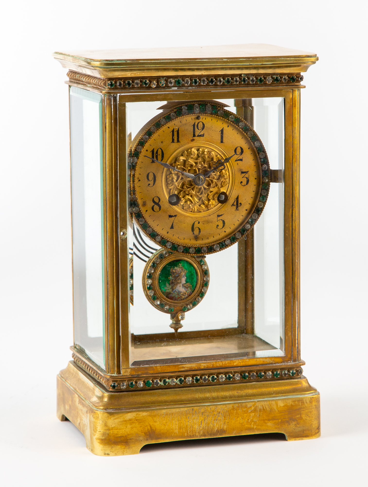 Lot image - Louis XVI Style Gilt-Metal and Enamel Mantel Clock