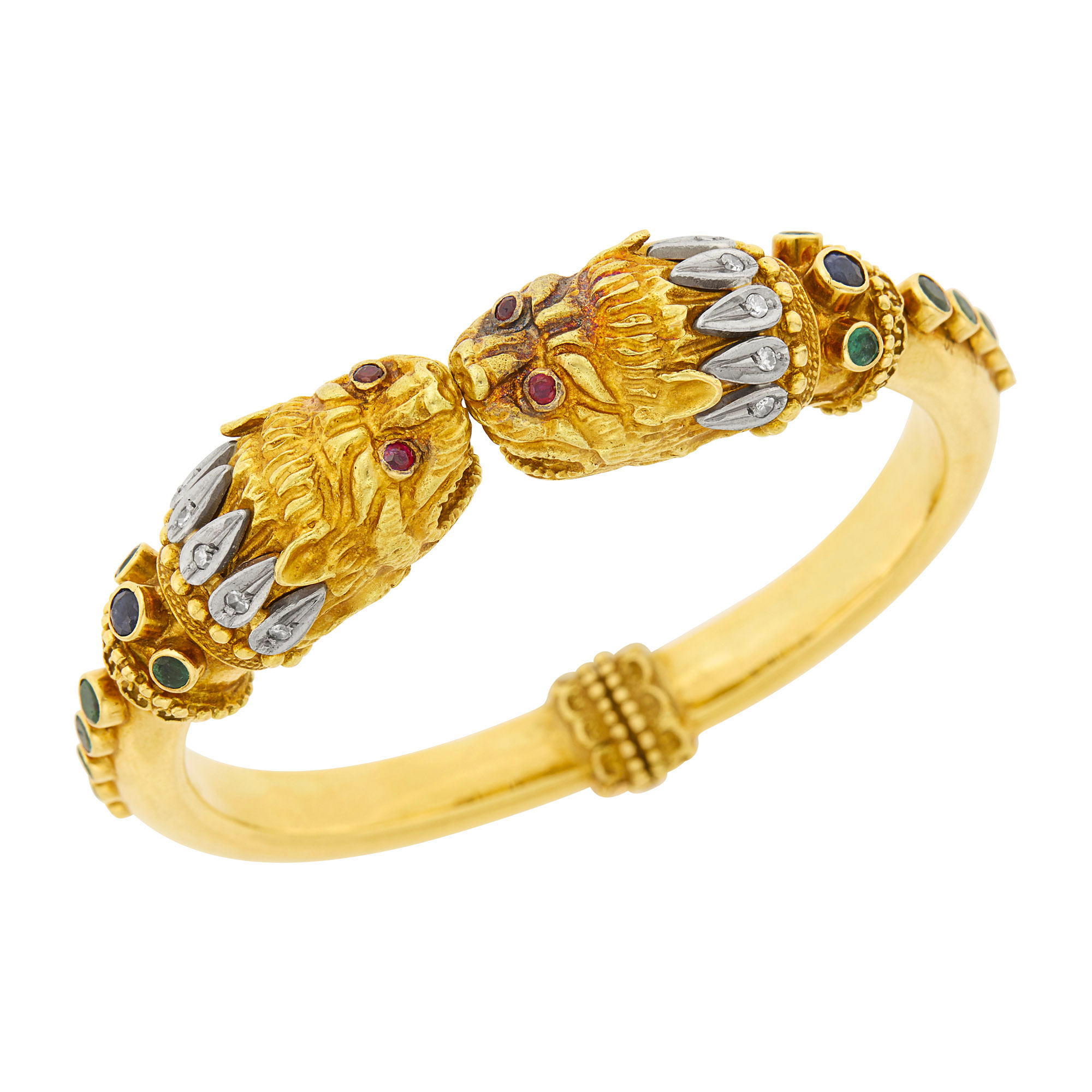 Lot image - Ilias Lalaounis Two-Color Gold, Diamond and Gem-Set Chimera Bangle Bracelet