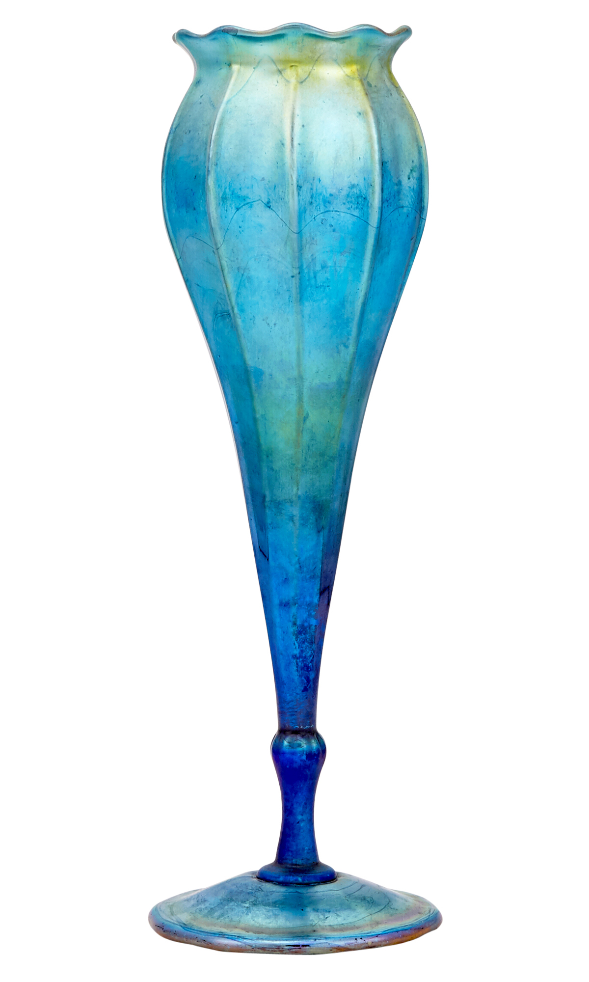 Lot image - Tiffany Blue Ribbed Favrile Glass Vase