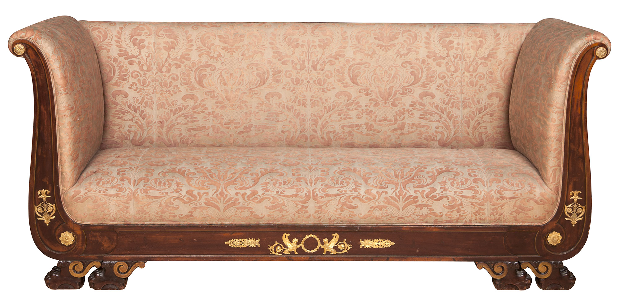Lot image - George IV Gilt-Metal Mounted Mahogany and Parcel-Gilt Sofa