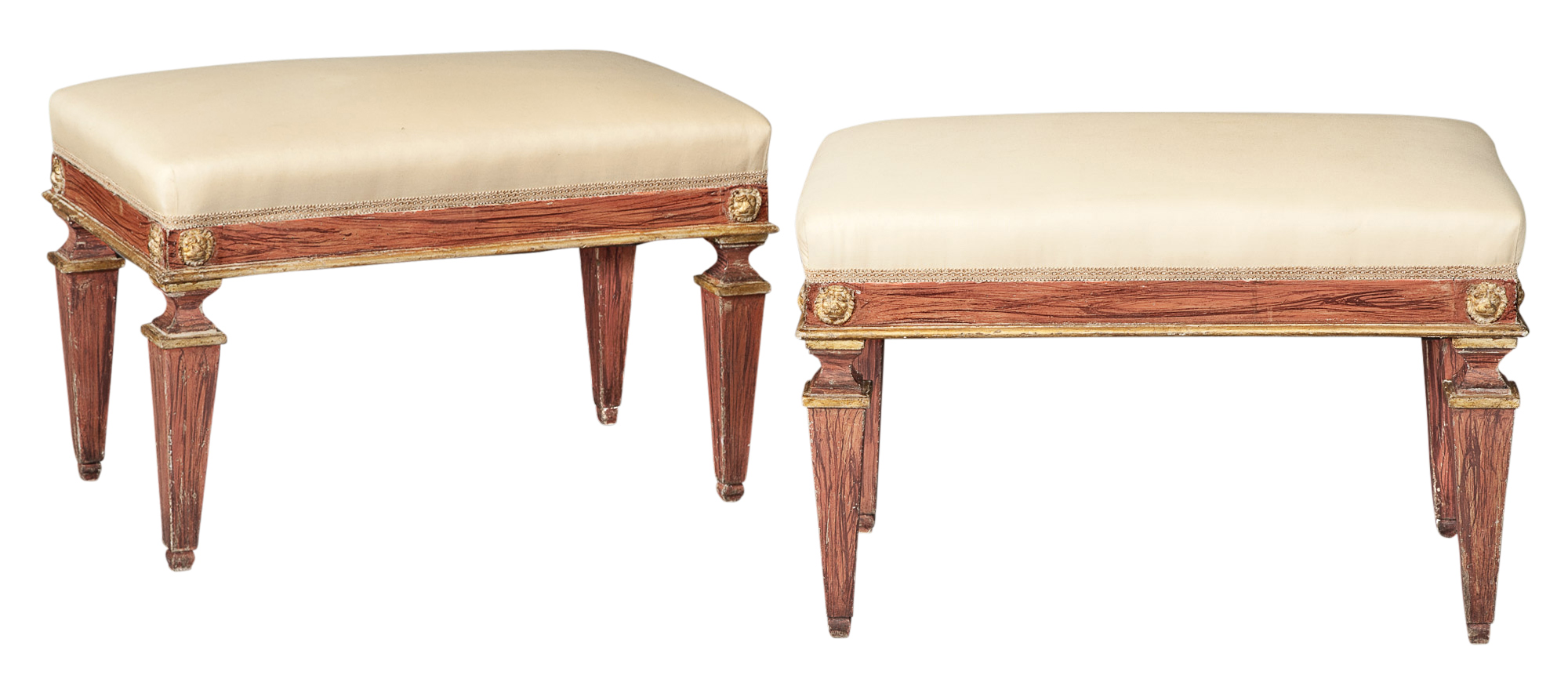 Lot image - Pair of Italian Neoclassical Style Painted and Parcel-Gilt Benches