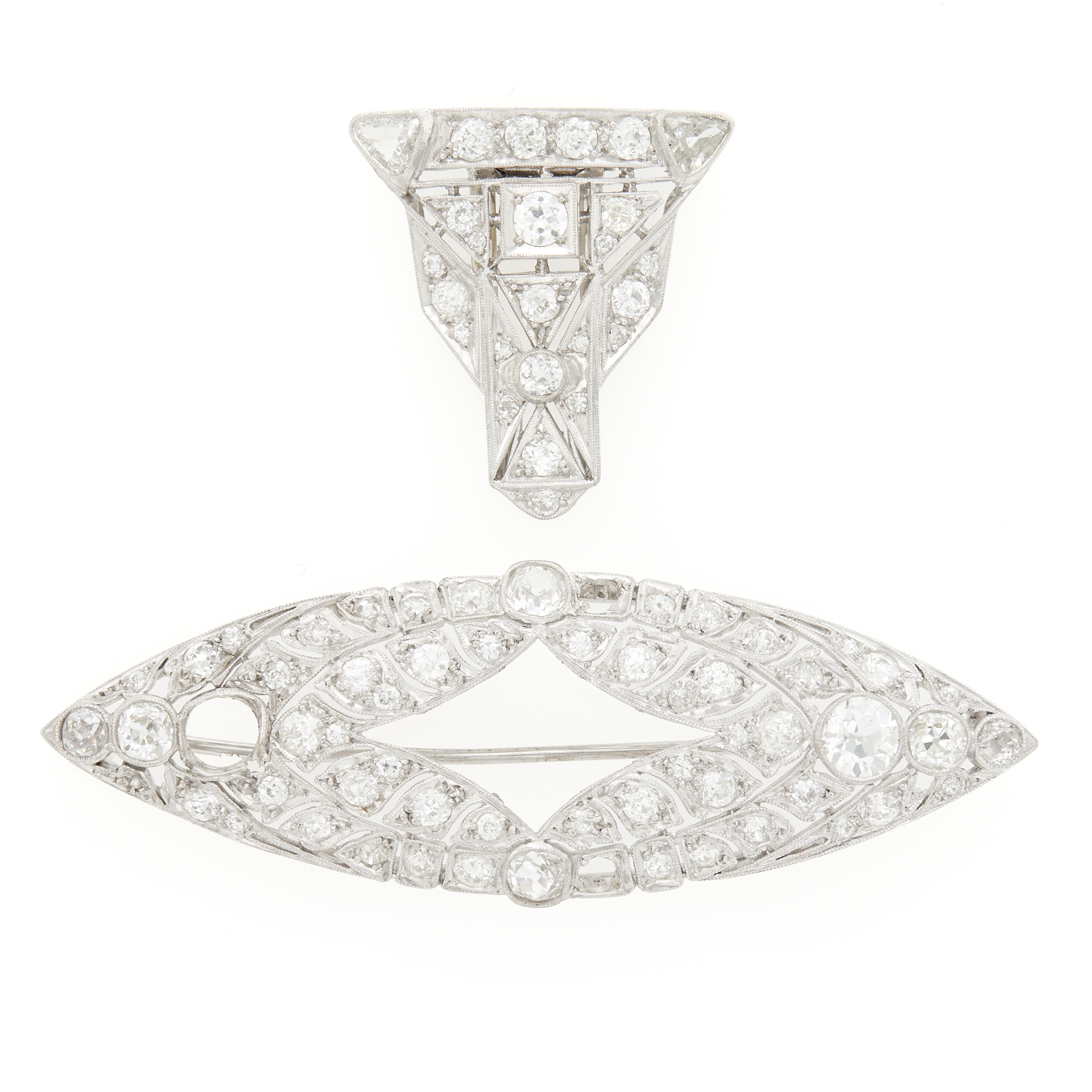 Lot image - Platinum and Diamond Brooch and Clip