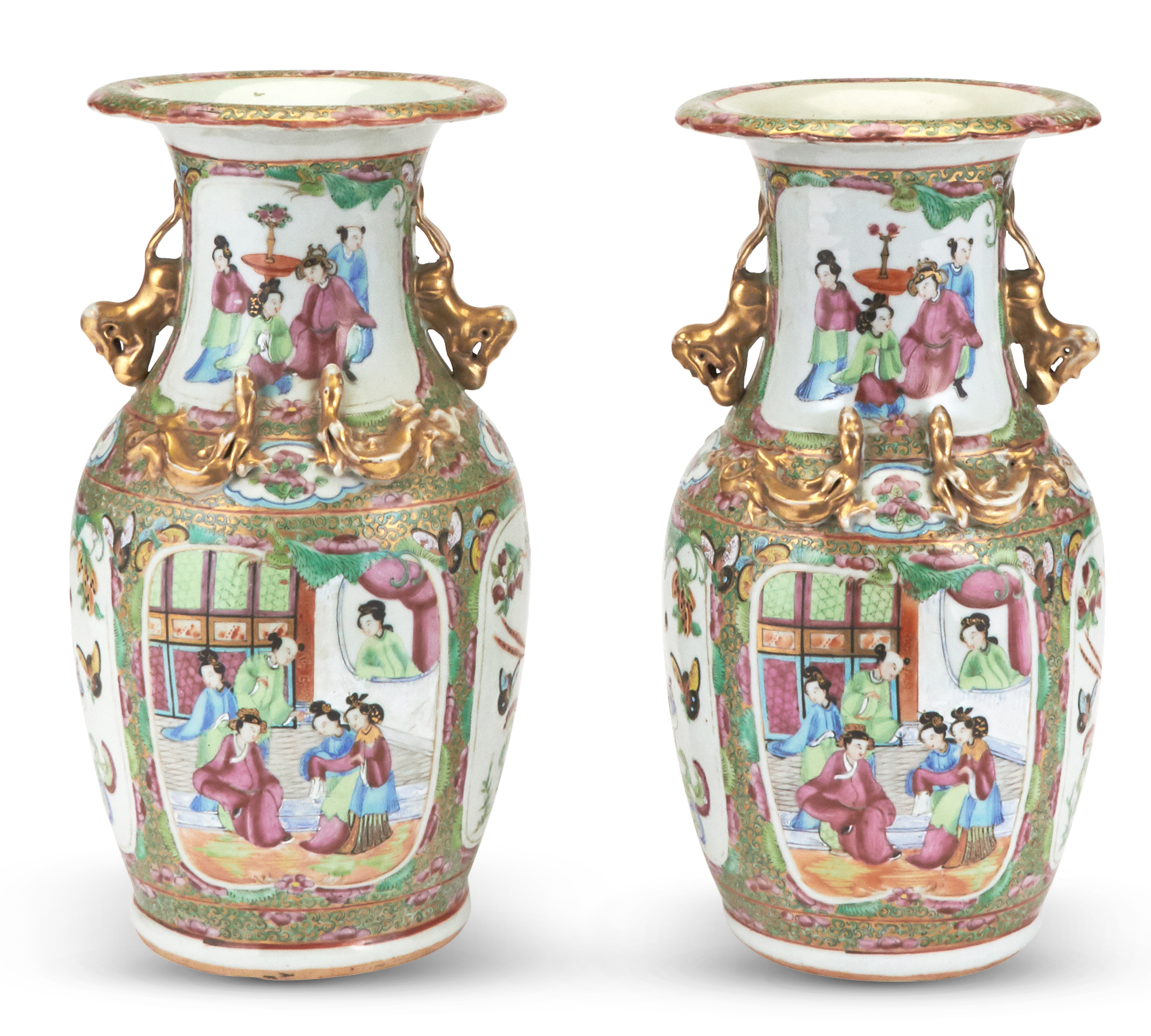 Lot image - A Pair of Chinese Rose Mandarin Vases