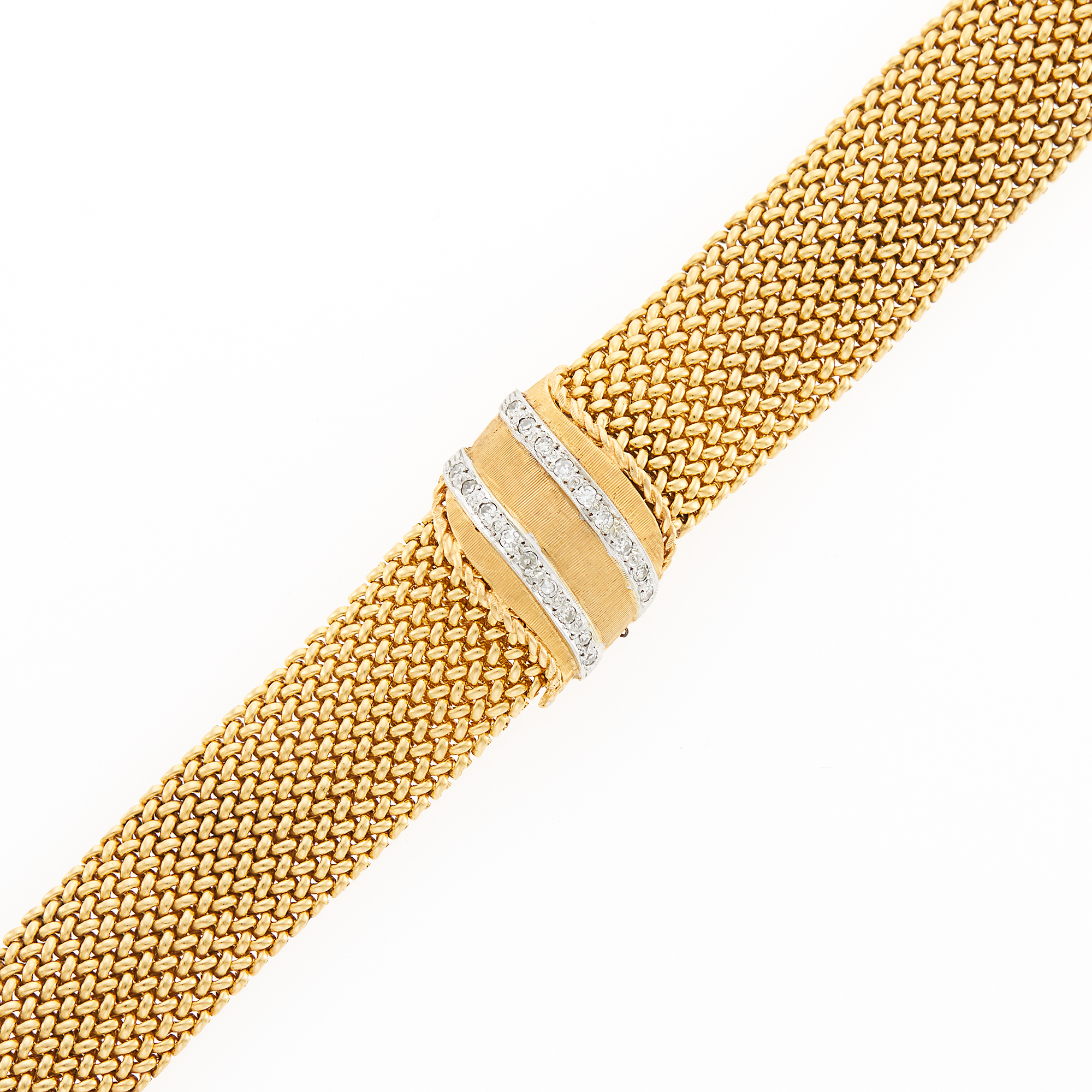 Lot image - Two-Color Gold and Diamond Bracelet-Watch