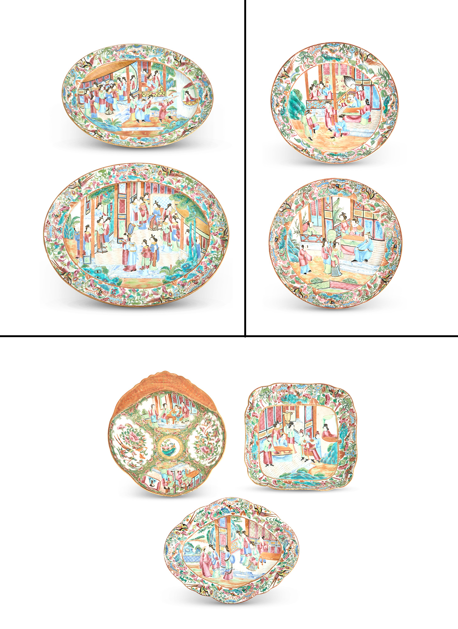 Lot image - A Group of Chinese Export Rose Mandarin Porcelain Serving Articles