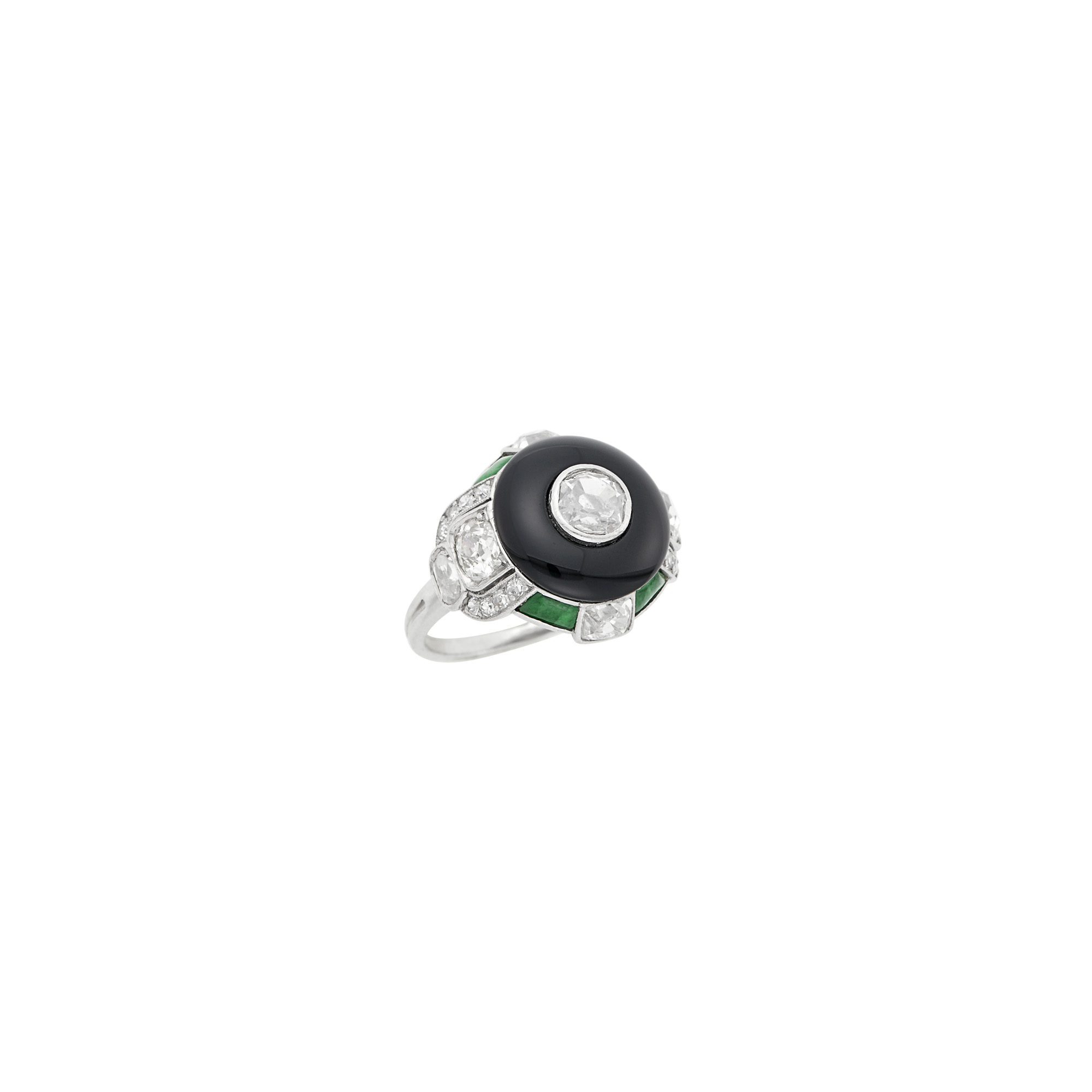 Lot image - Van Cleef & Arpels Platinum, Diamond, Black Onyx and Jade Ring, France