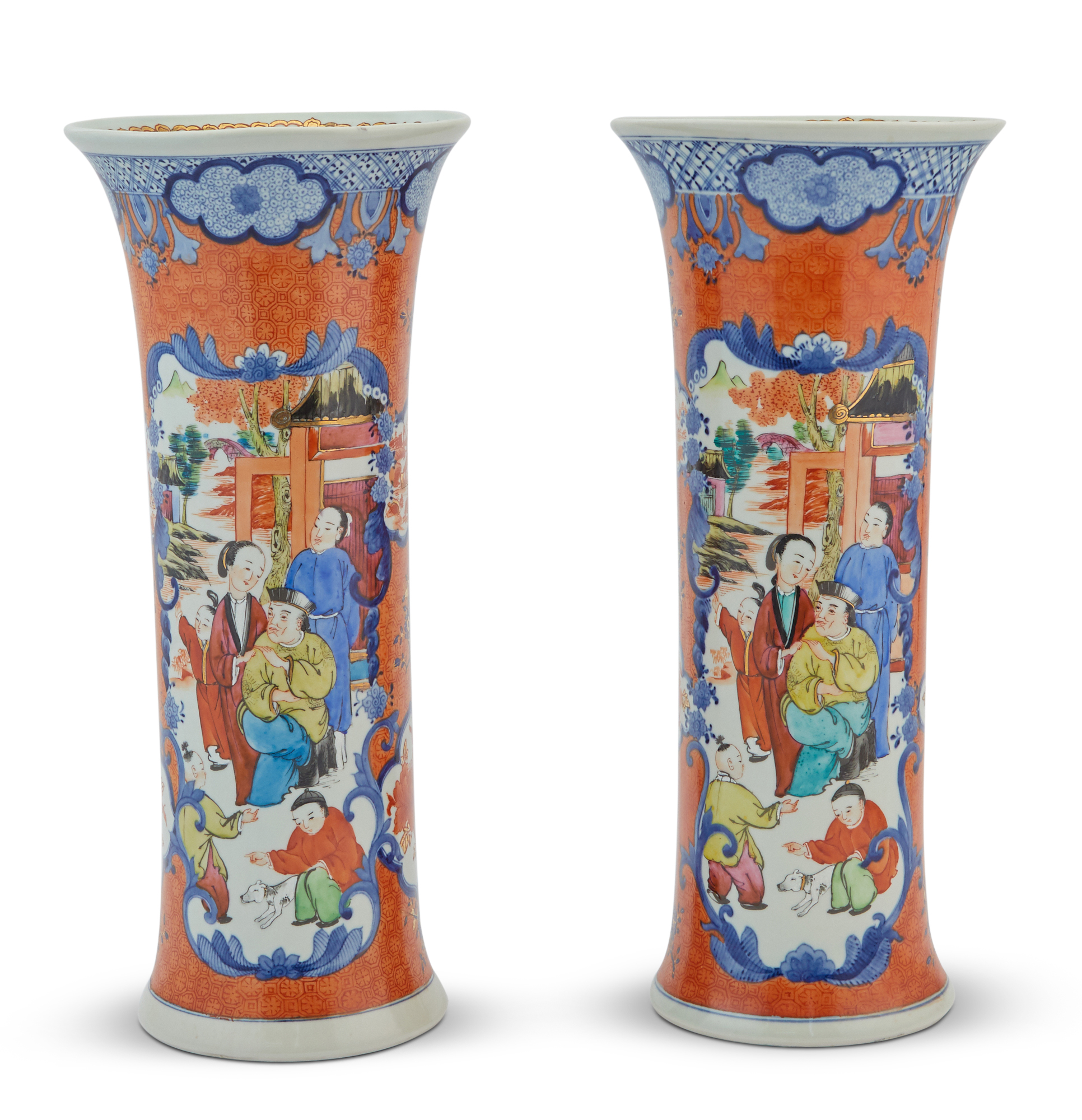 Lot image - Pair of Chinese Style Porcelain Beaker Vases