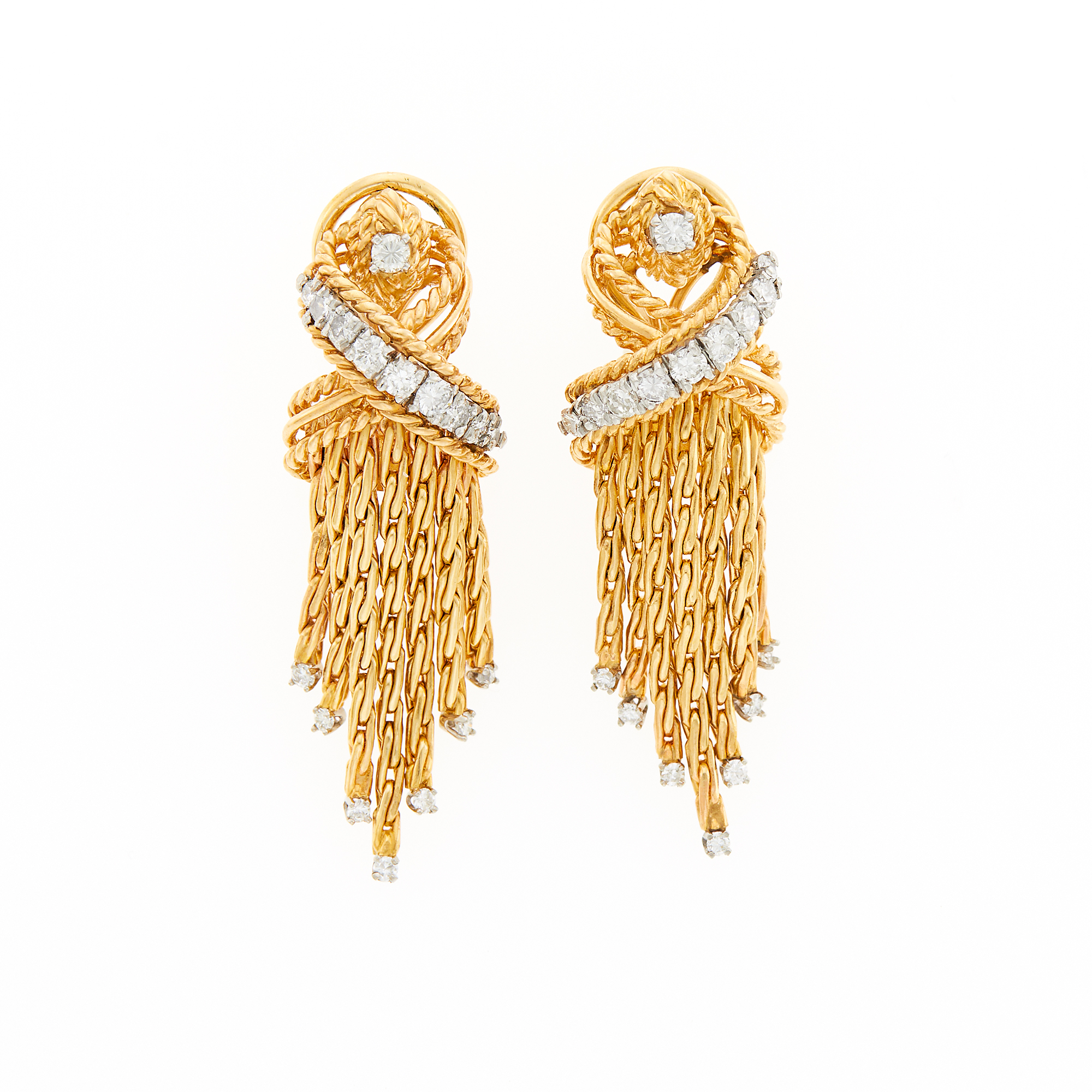 Lot image - Pair of Gold and Diamond Fringe Earclips